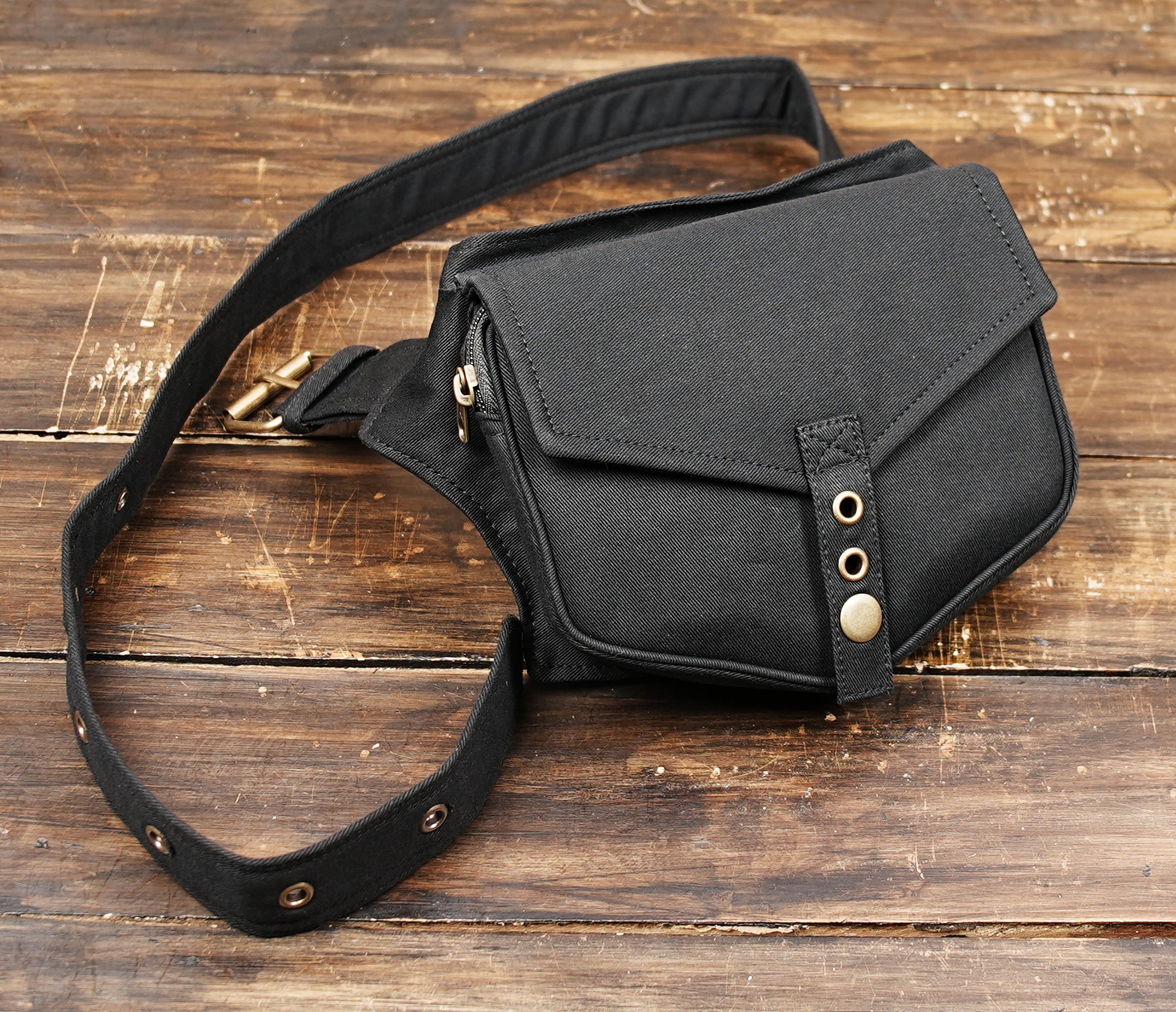 Festival belt bag with compact storage and secure snap closure