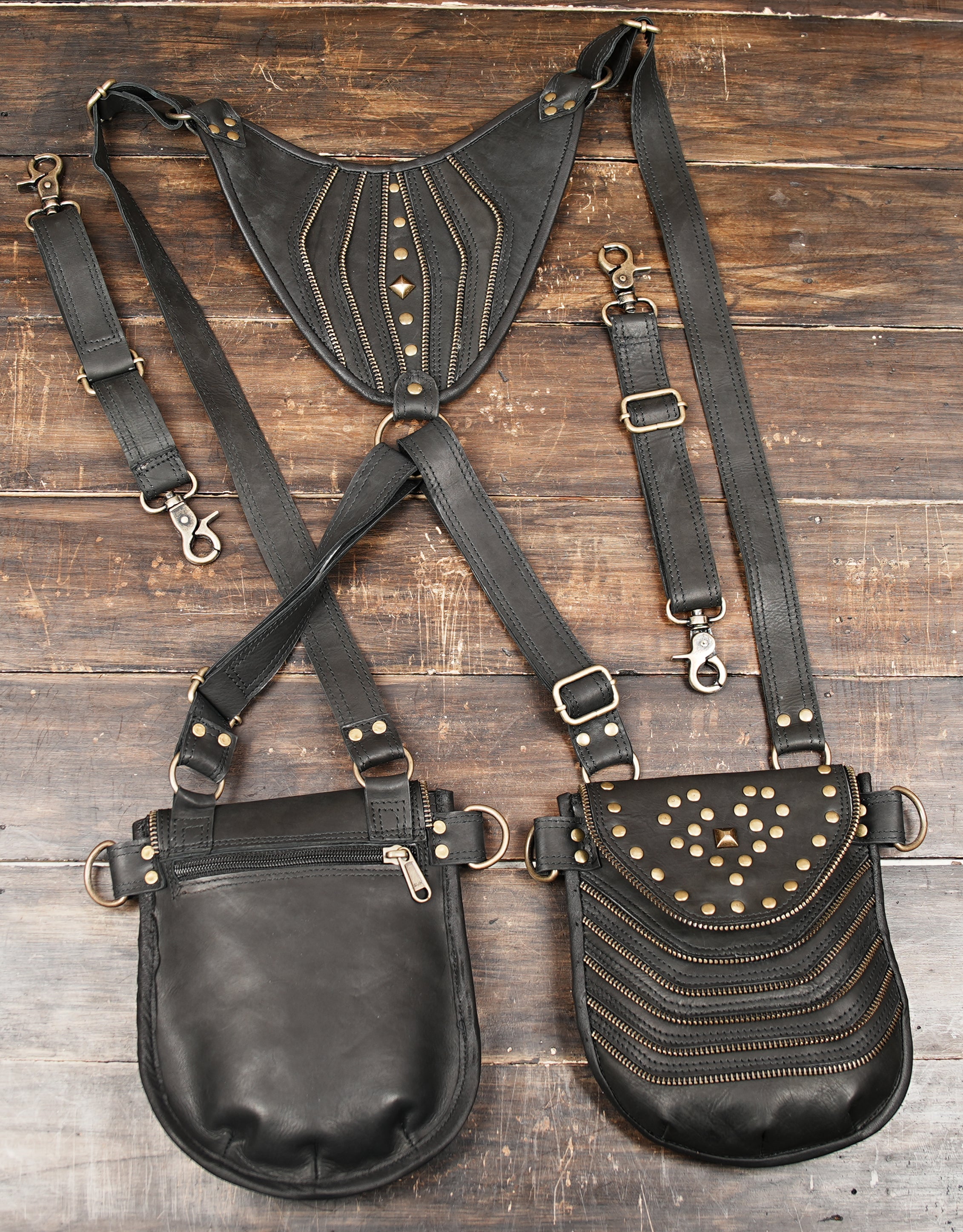 leather Holster Bag Festival Utility Bag Functional Pocket belt Fully Adjustable 100%leather  Unisex Holster Bag with star 