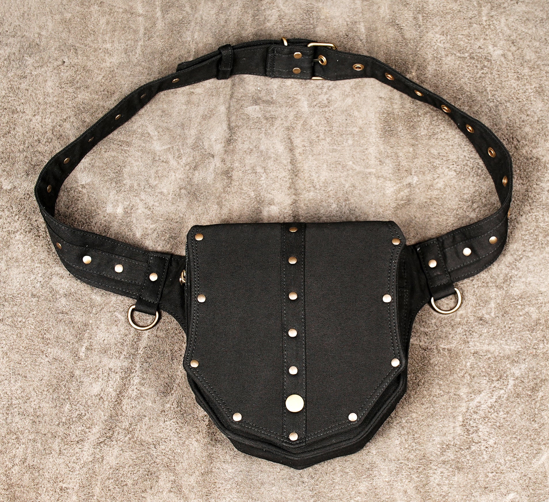 Cotton Waist Belt Bag with Shield Pocket - Festival Fanny Pack in Matte Black