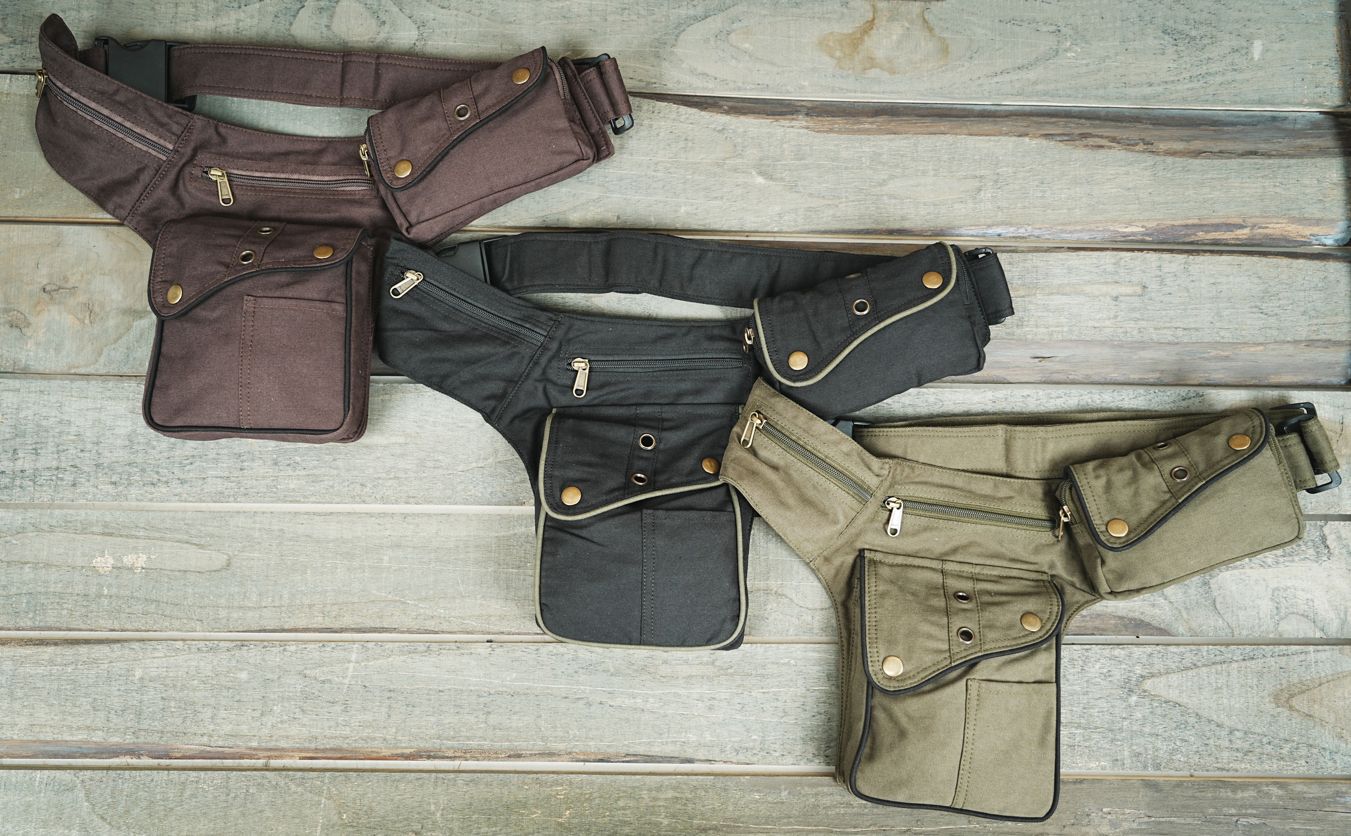 Travel-ready waist belt with black canvas construction