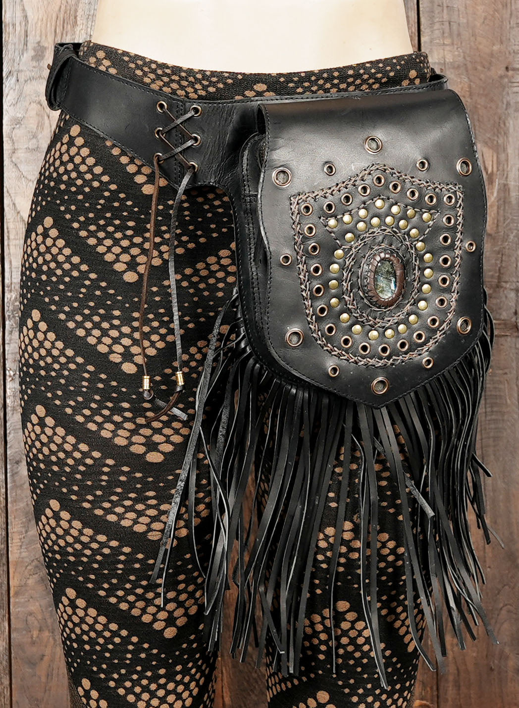 Handmade Genuine Leather Waist Belt with Gemstone || Gothic Boho Leather Belt Bag with Stone Centerpiece (LT-AB-WB-6124)