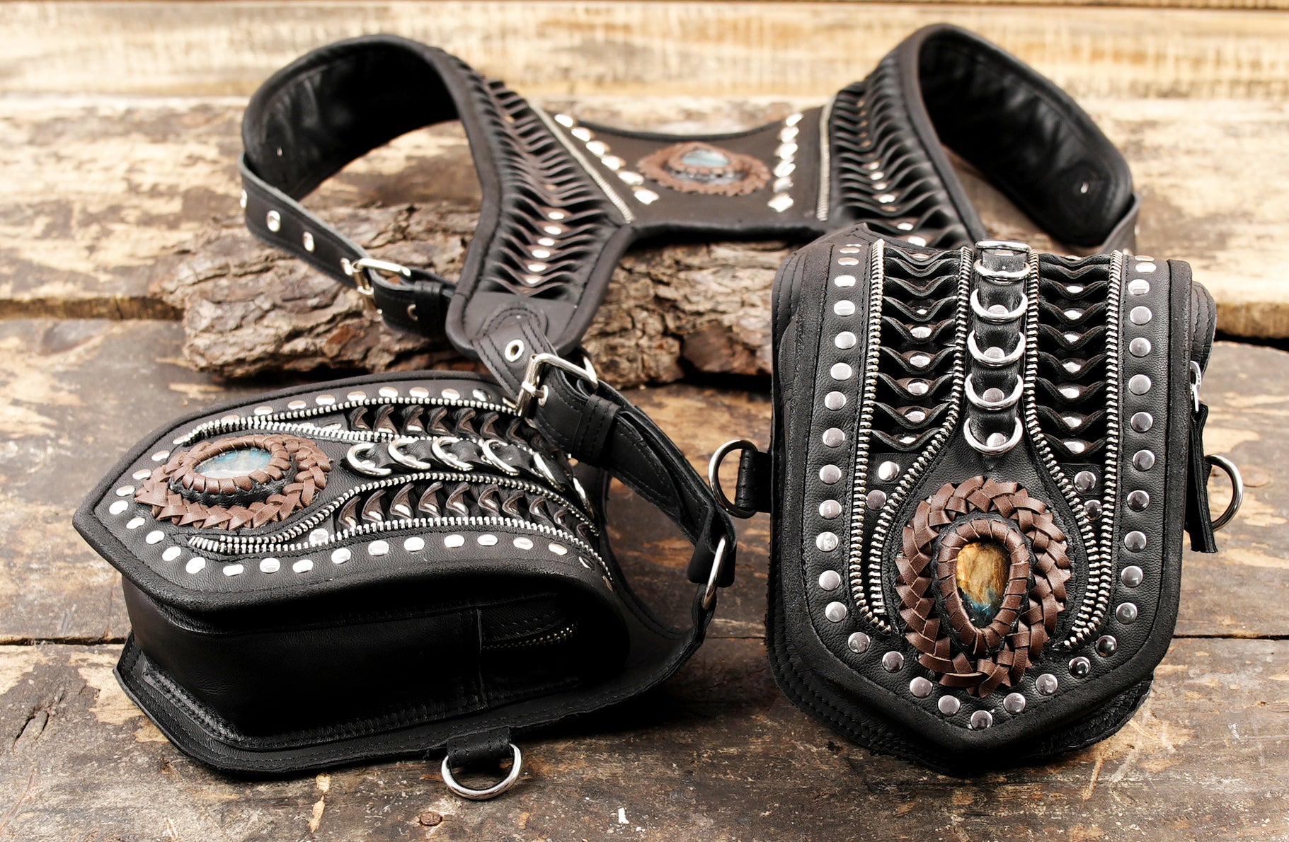 Dual pouch leather holster for festivals, cosplay or travel