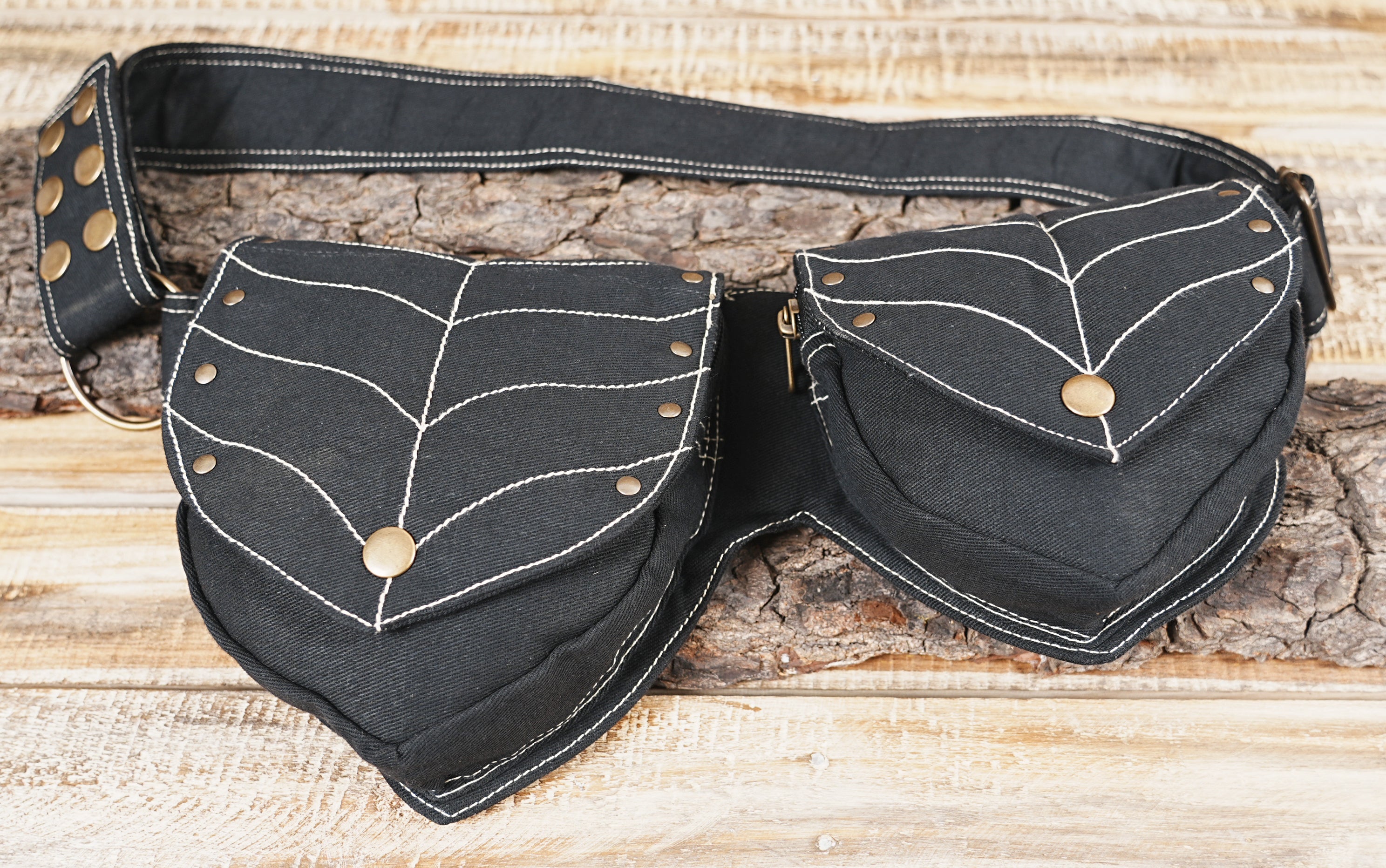 Everyday hands-free black cotton belt bag with secure storage