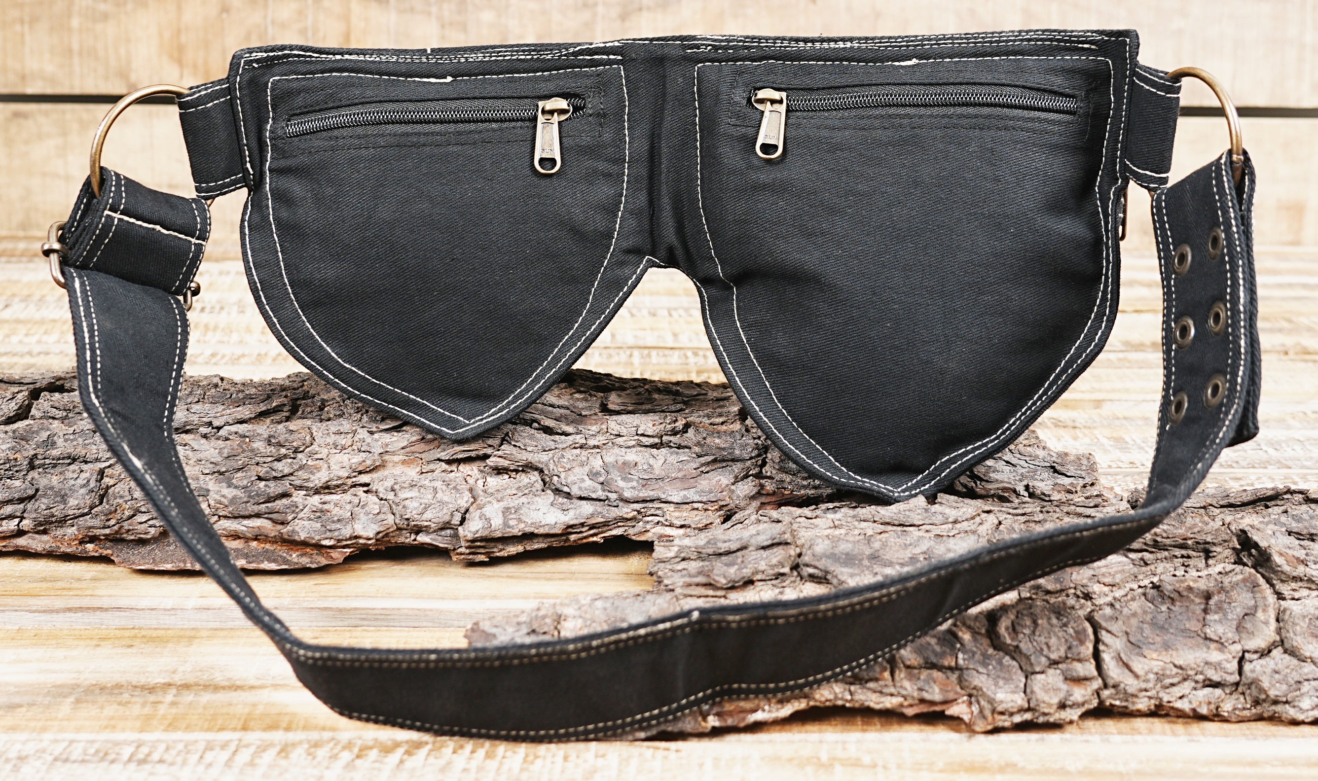 Practical black waist pack with zipper pockets for festival goers