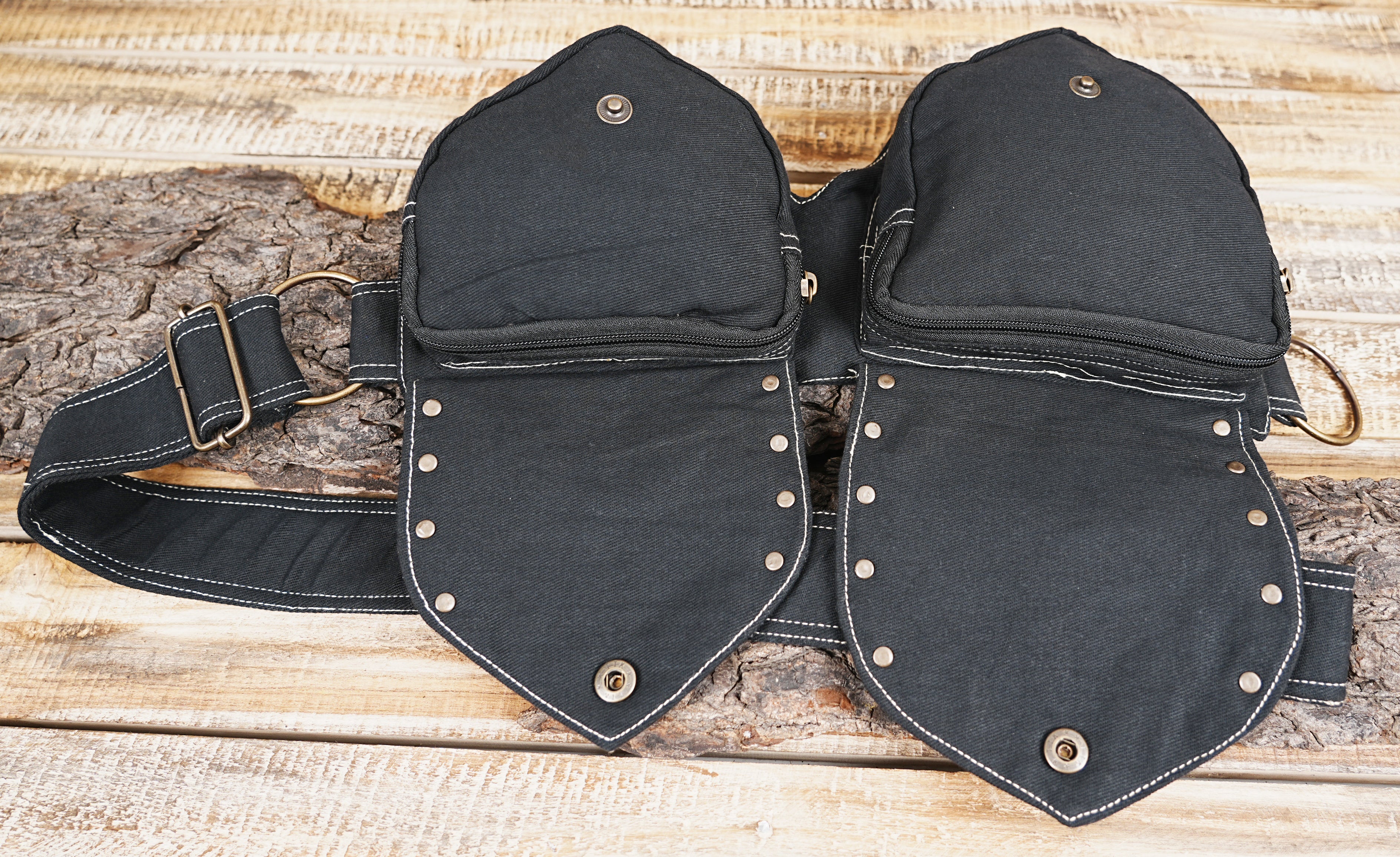 Steampunk style black utility belt and cotton waist pouch