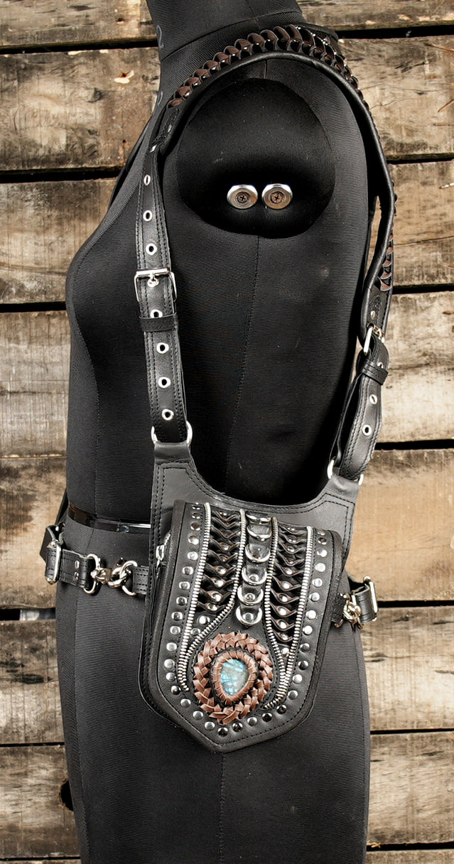 Premium cosplay leather holster with detailed panel design