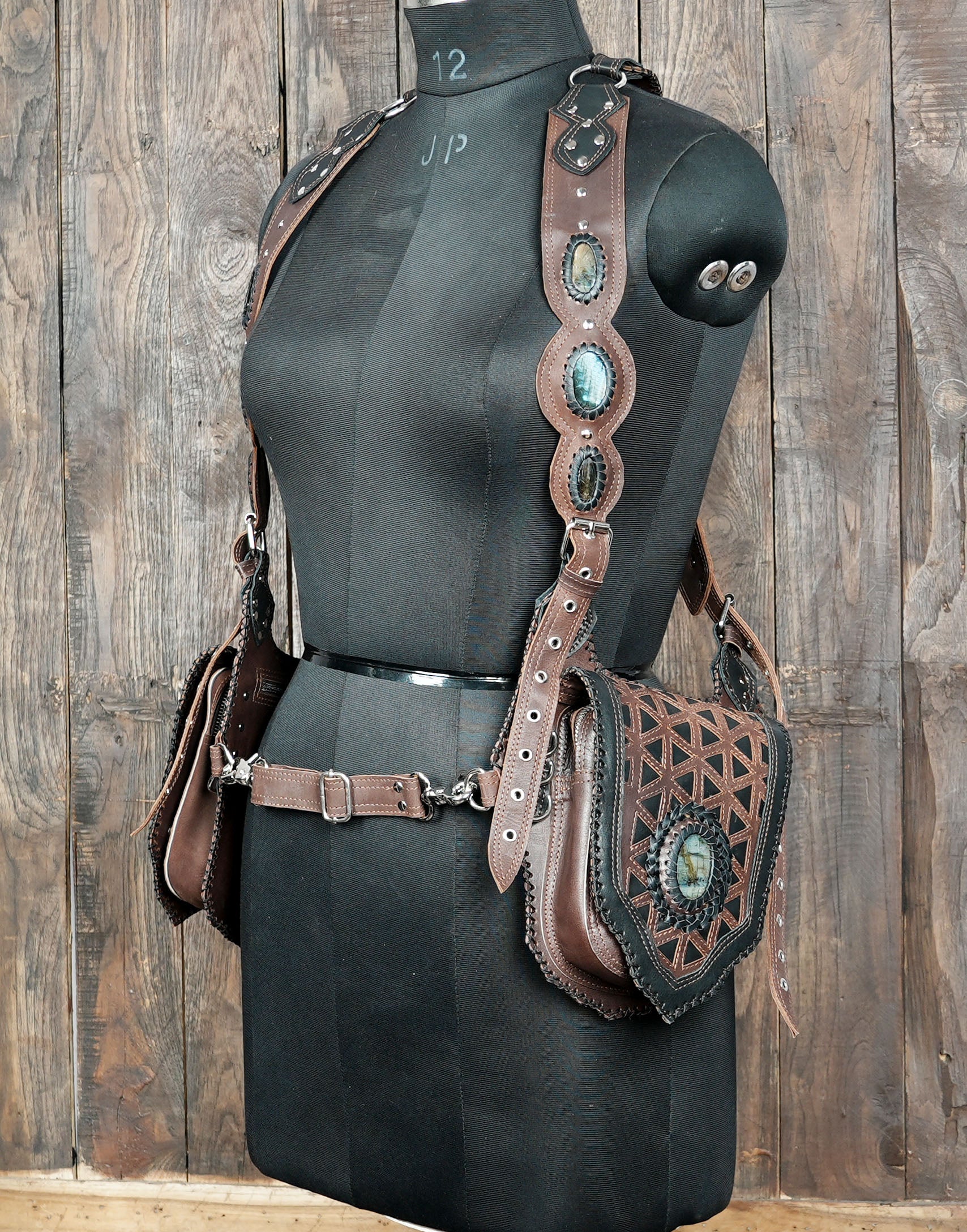 Handmade leather utility belt with leg holster and adjustable fit