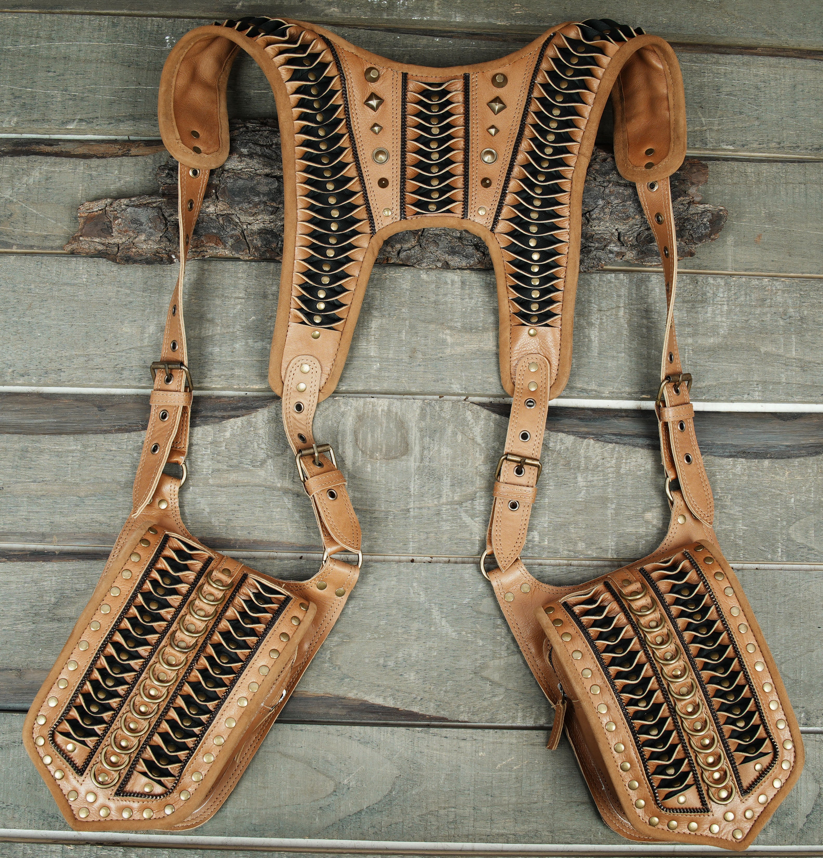 Premium Gothic Leather Chest Holster || Black Studded Leather Holster Bag (LT-AB-HLS-6105)