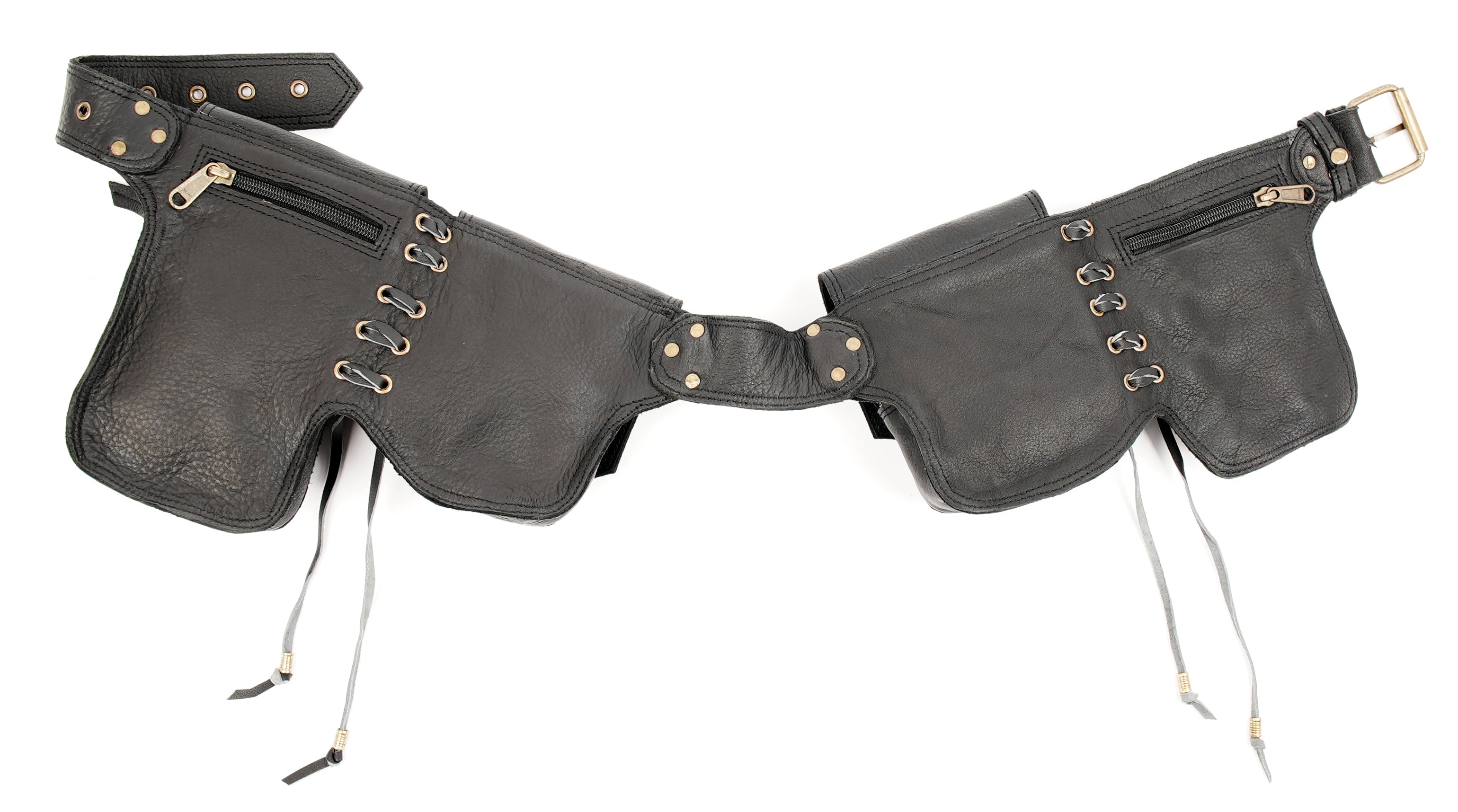 Handmade leather utility belt pouch with multiple compartments