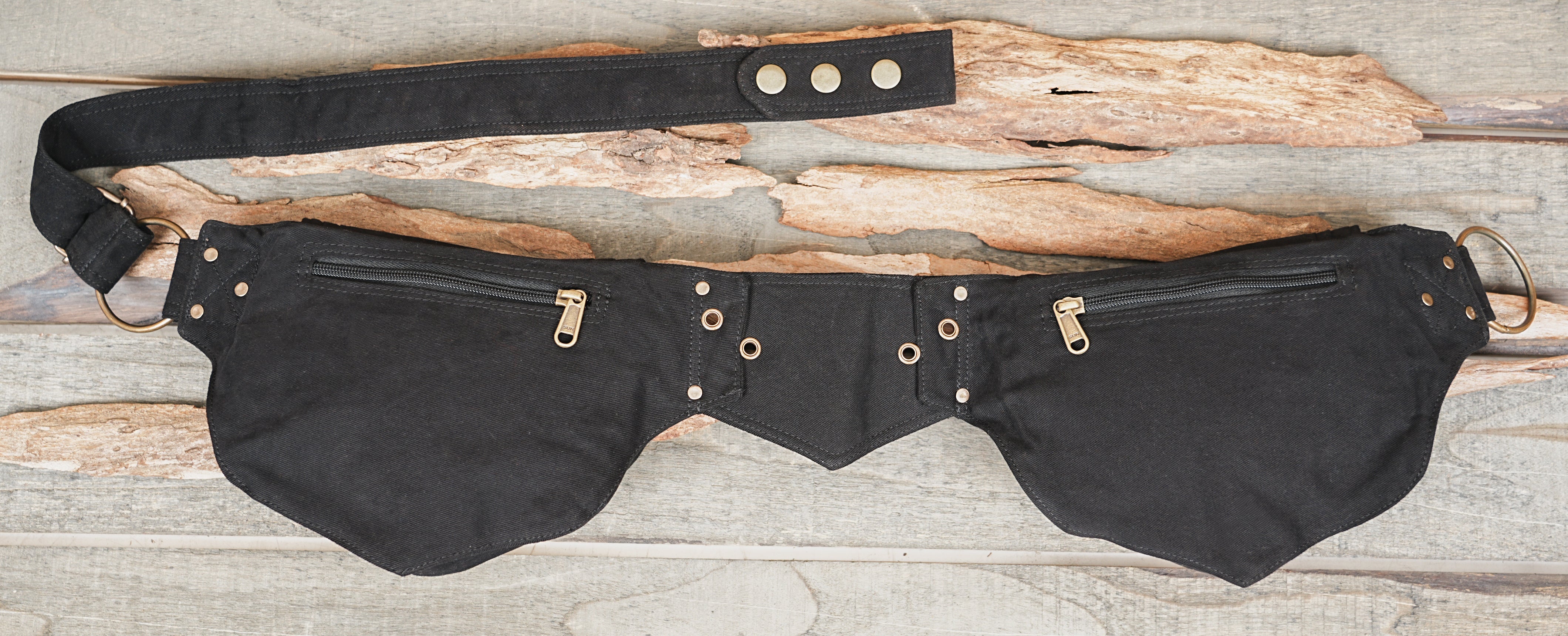 Black canvas belt bag with rounded pocket edges