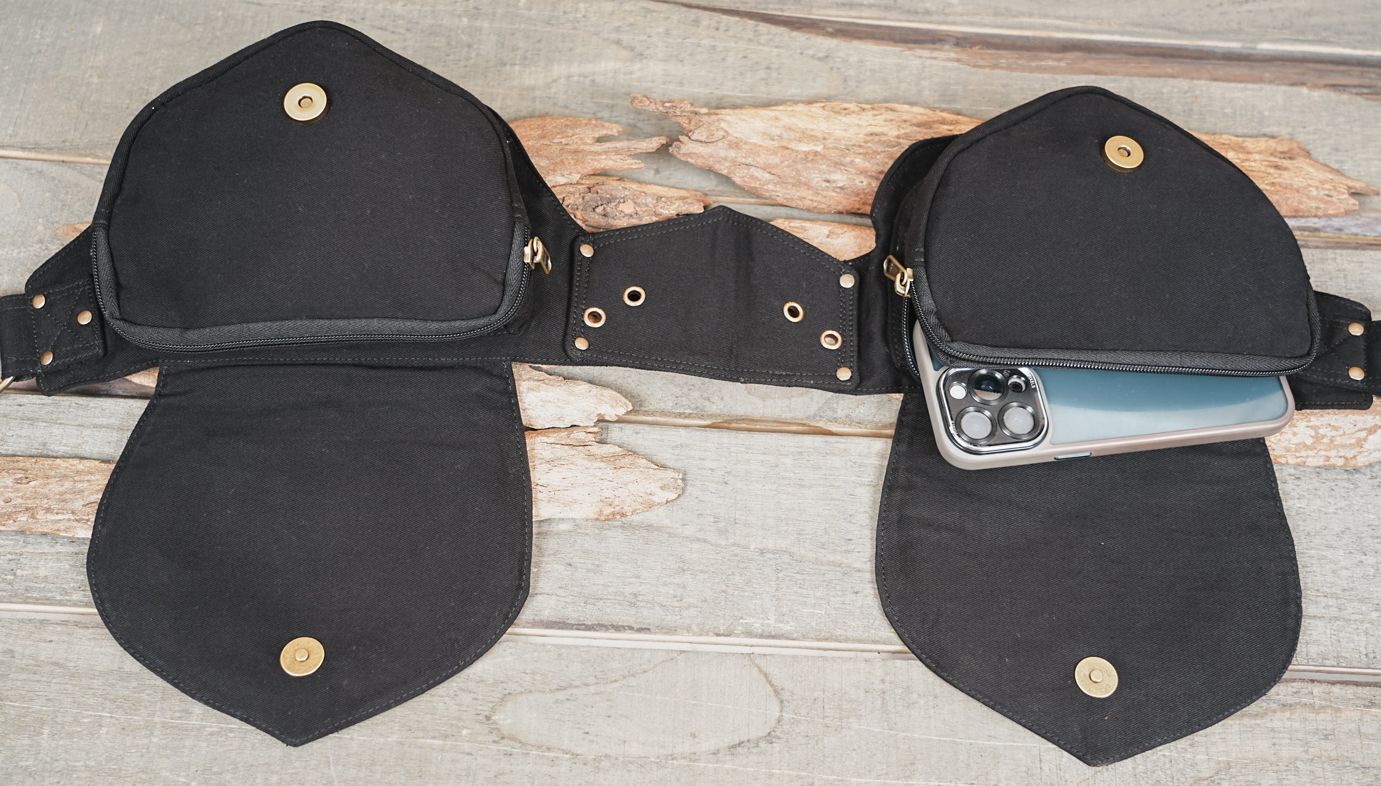 Festival waist bag featuring brass hardware accents