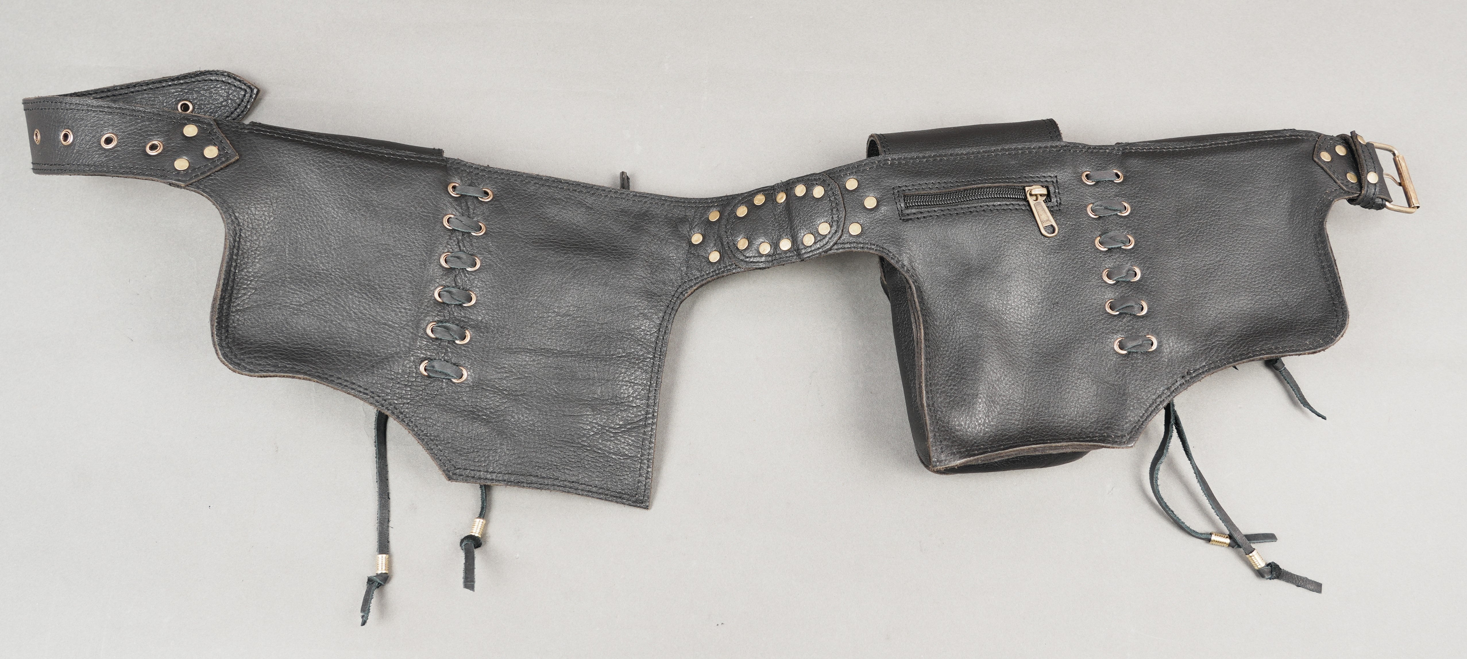 Premium black leather hip belt with storage pockets