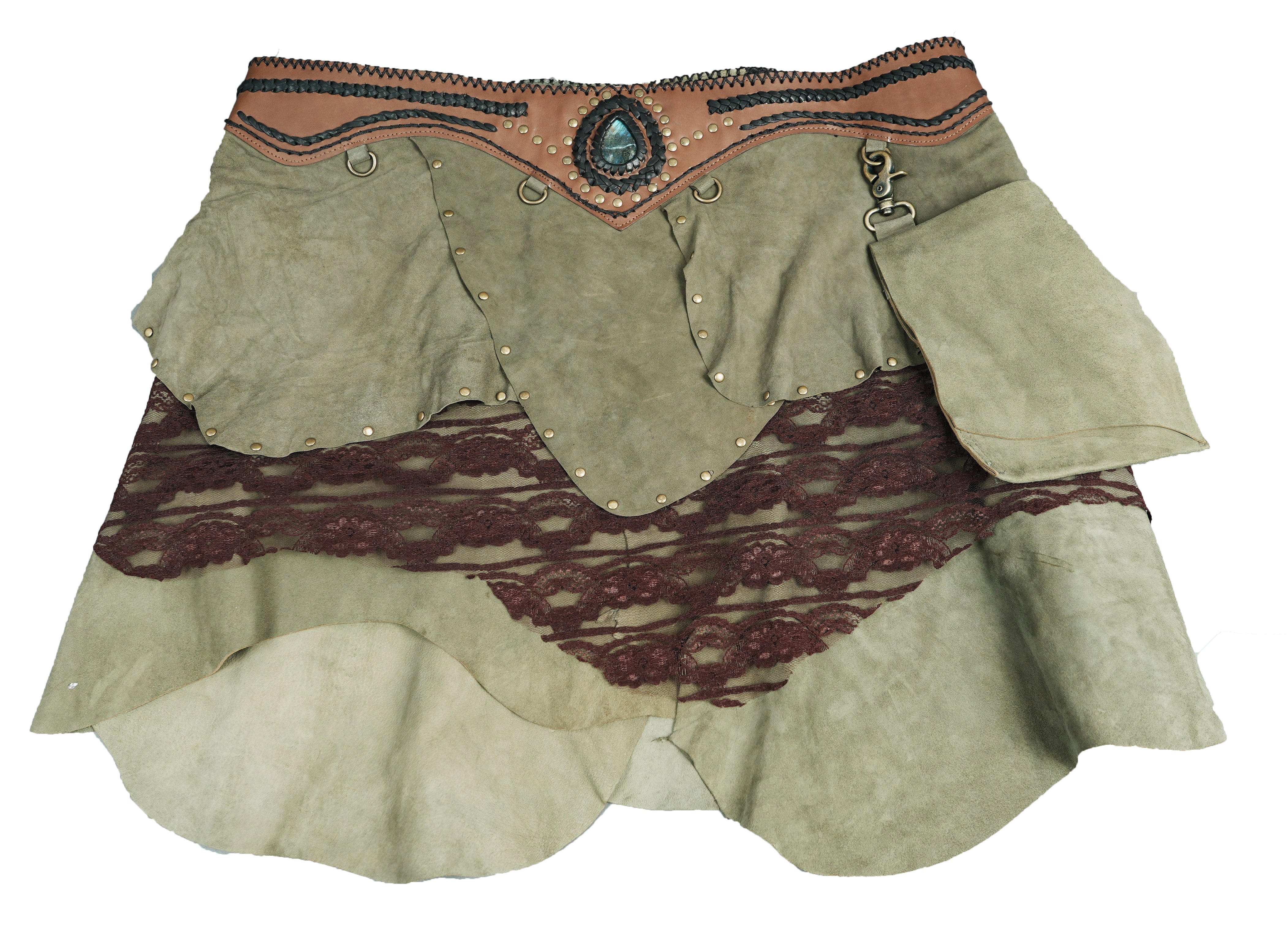 Cosplay costume leather skirt with gemstone centerpiece