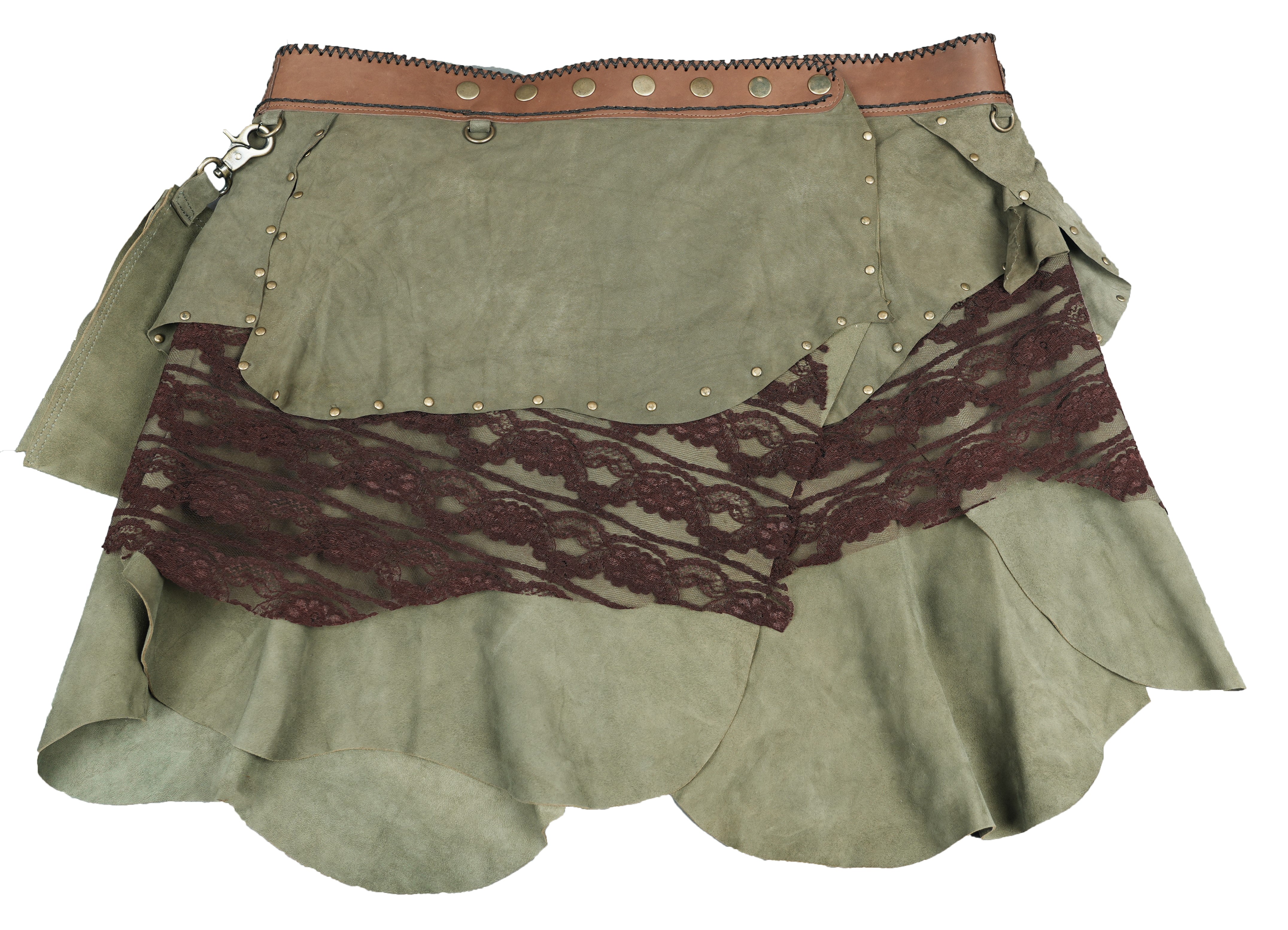 Designer suede skirt with lace overlay and studs