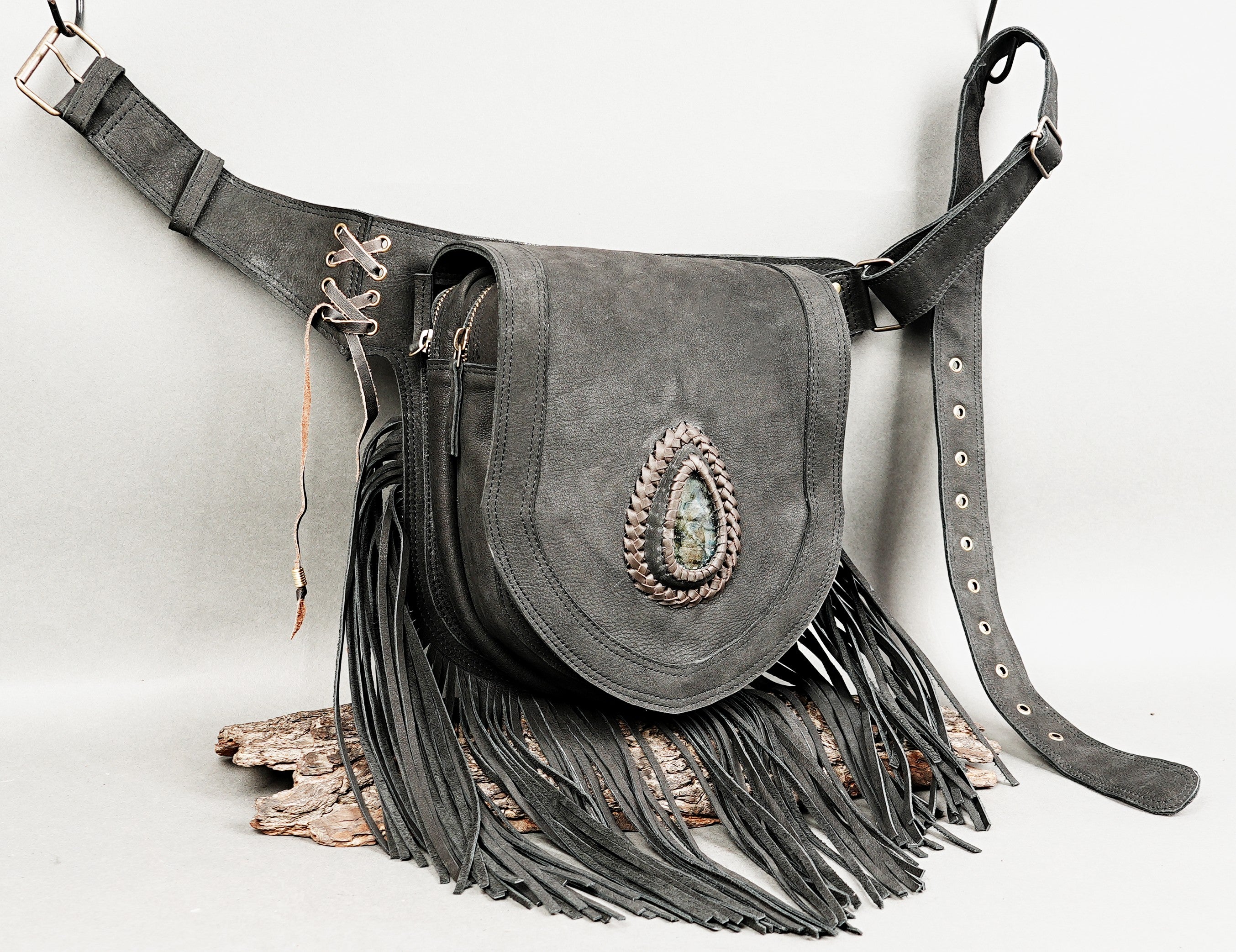 Leather festival waist belt with fringe and artisan craftsmanship