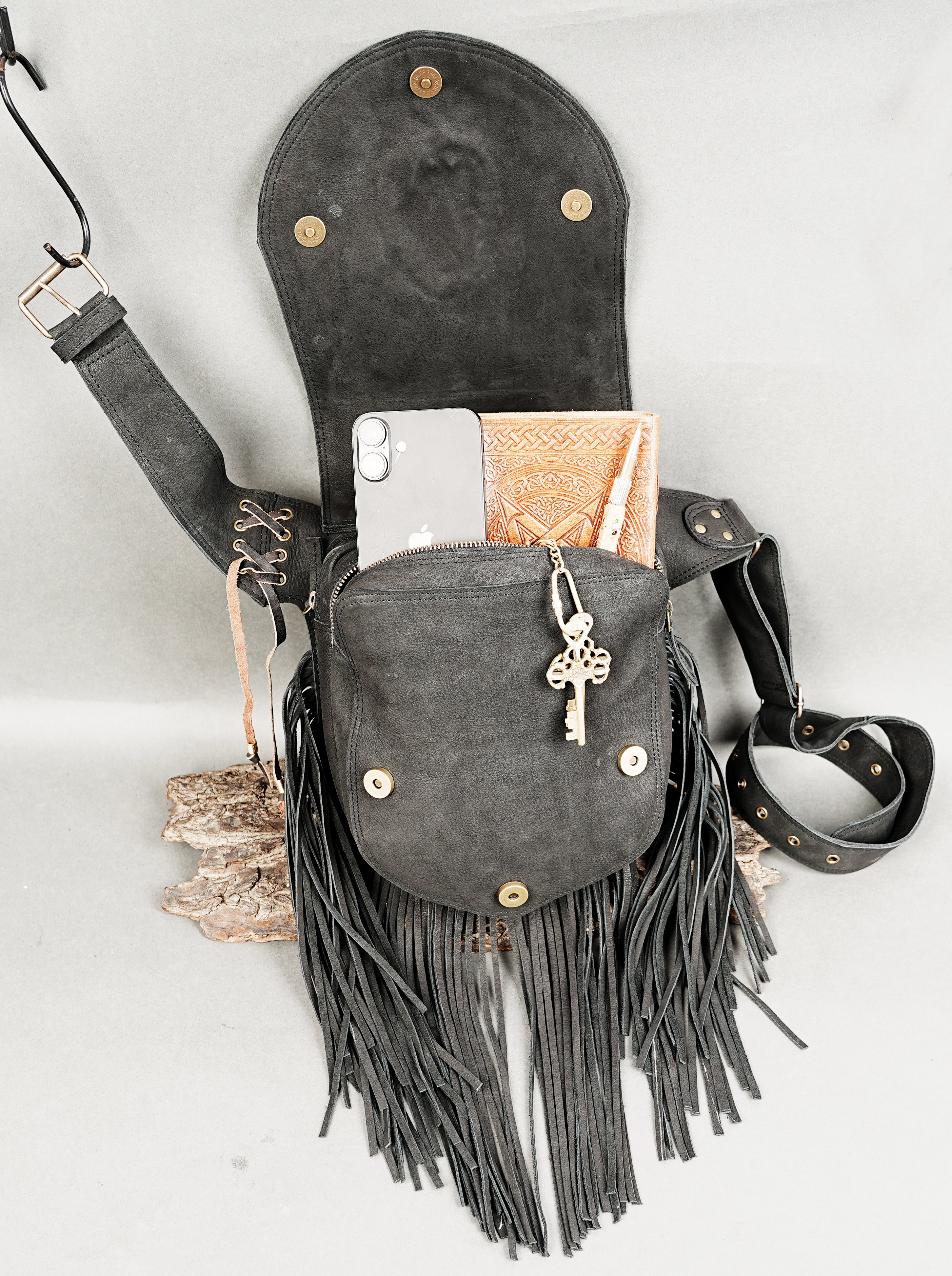 Handmade leather hip belt for festivals and alternative fashion