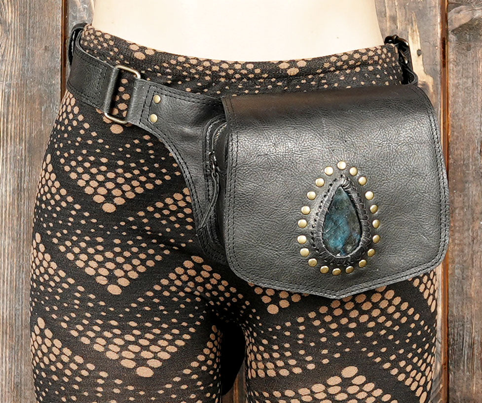 Fashionable holster belt bag with brass studs