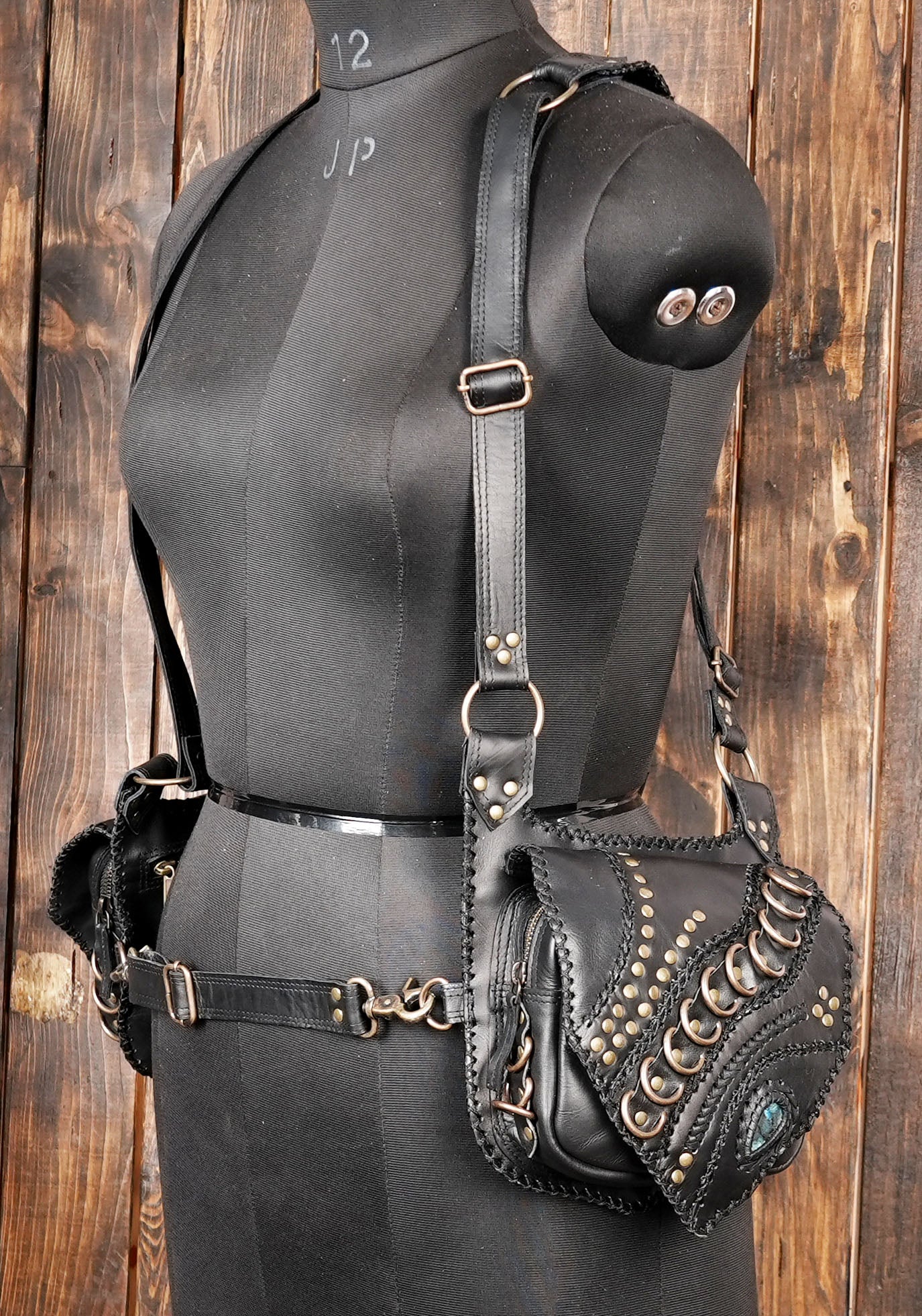 Rugged festival holster bag with rivet embellishments