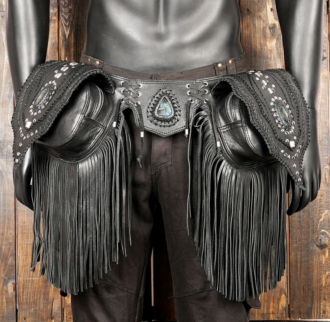 Western cowgirl leather belt purse with gemstone