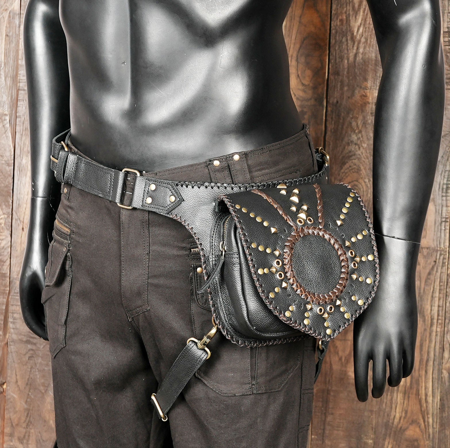 Handmade Leather Fringe Waist Belt Bag: Bohemian Utility Belt unique design 