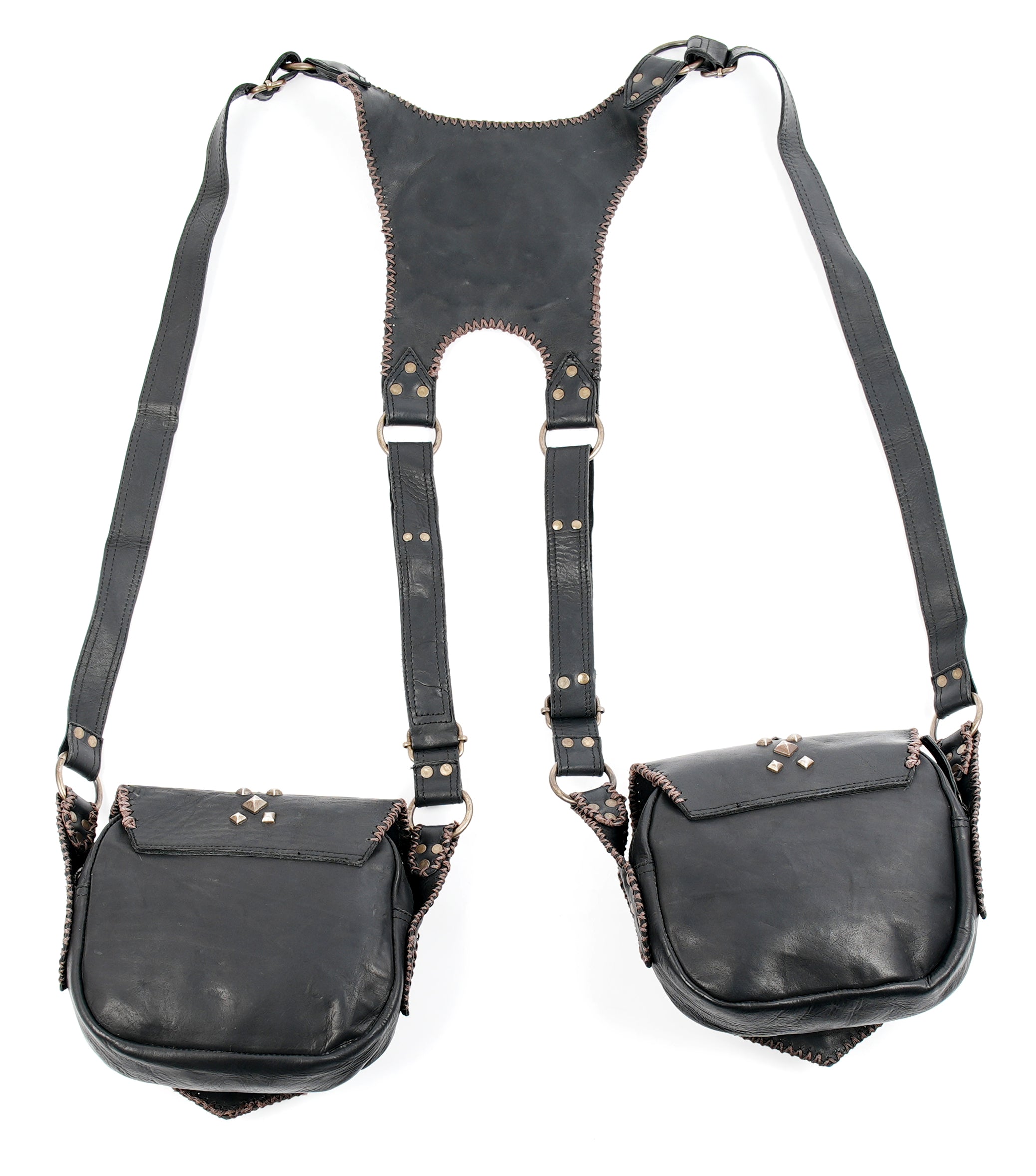 Leather shoulder pouch holster with decorative stone panels