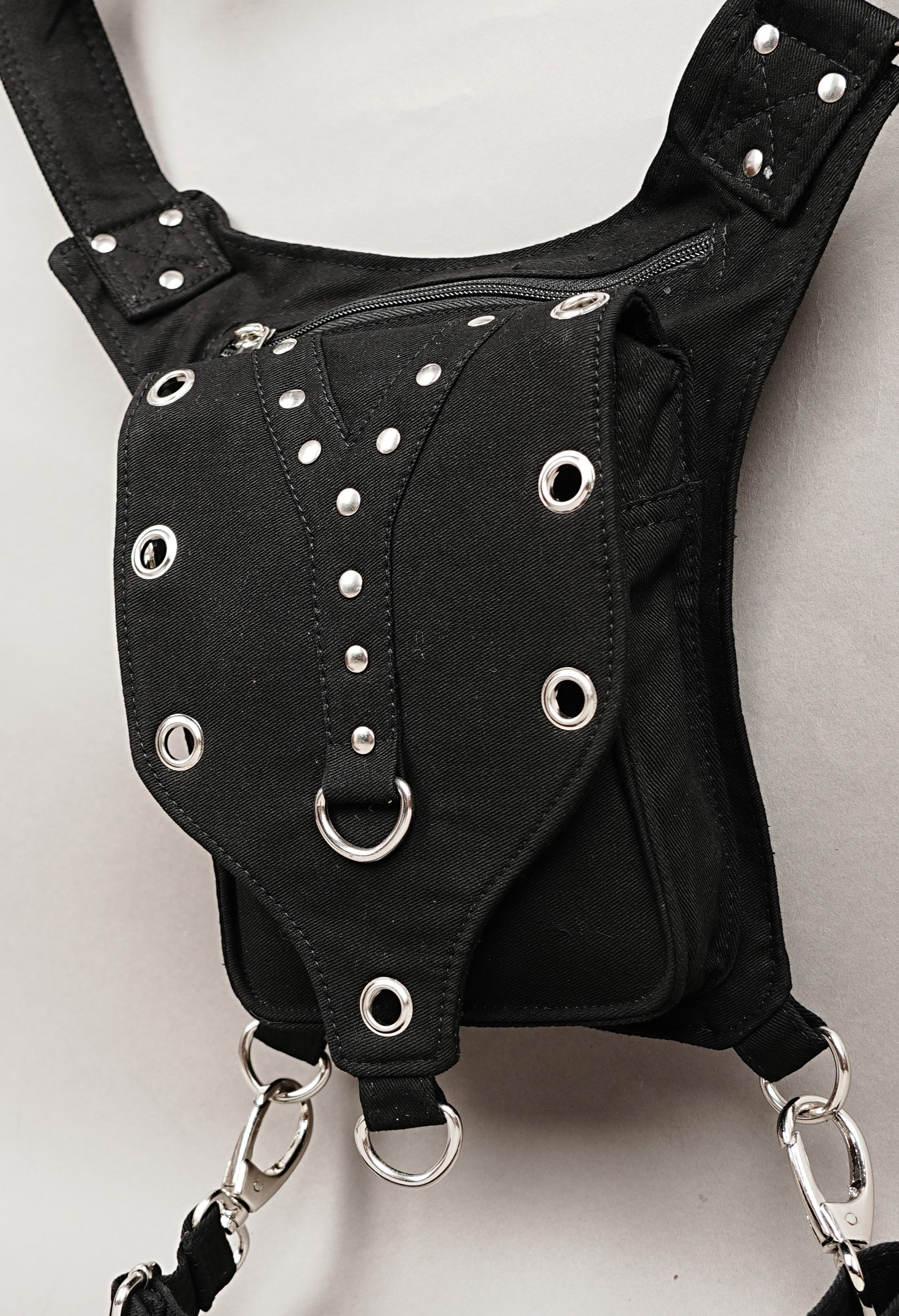 Gothic utility waist and thigh strap pouch for festivals