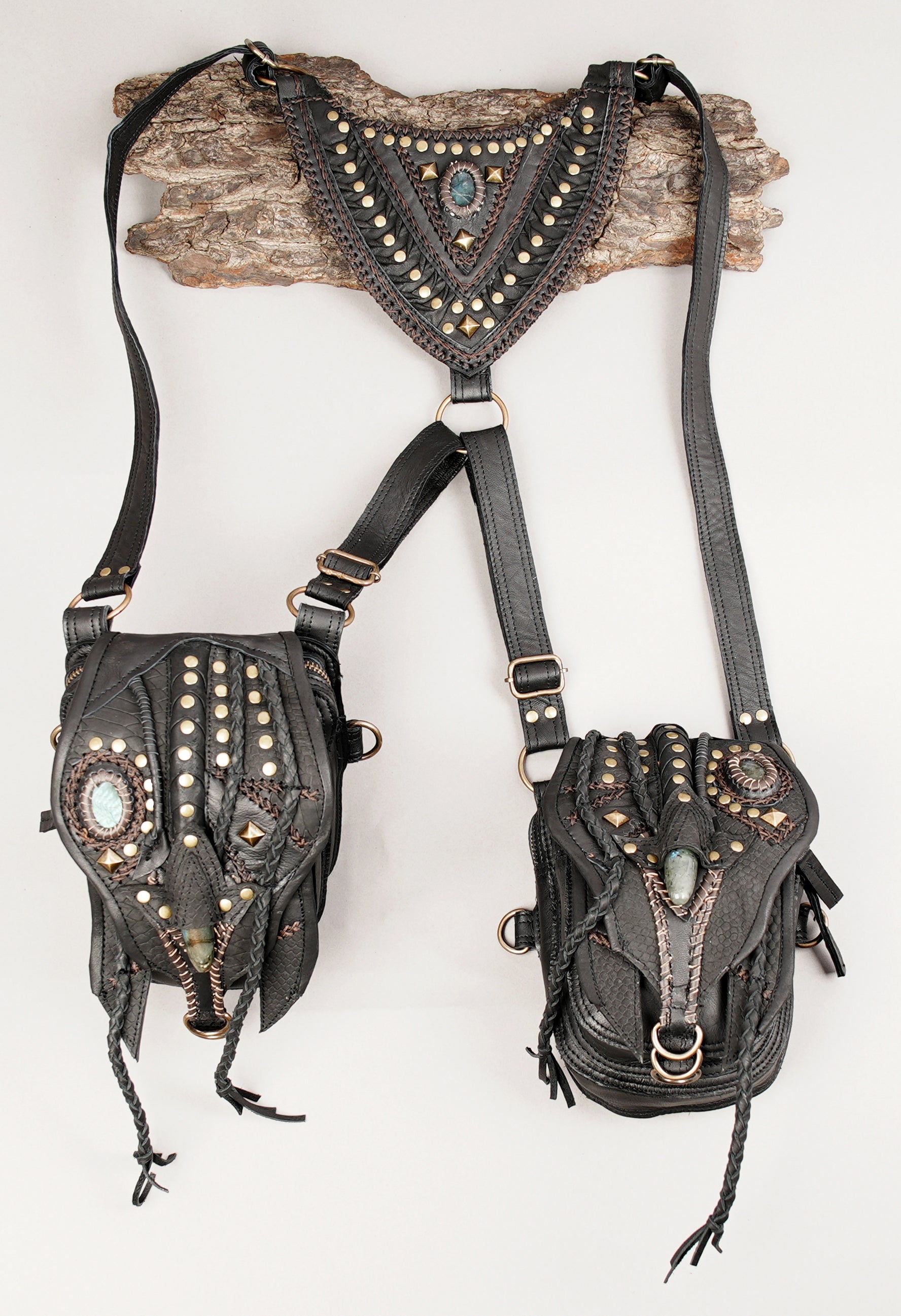 Adjustable leather holster harness with handcrafted design