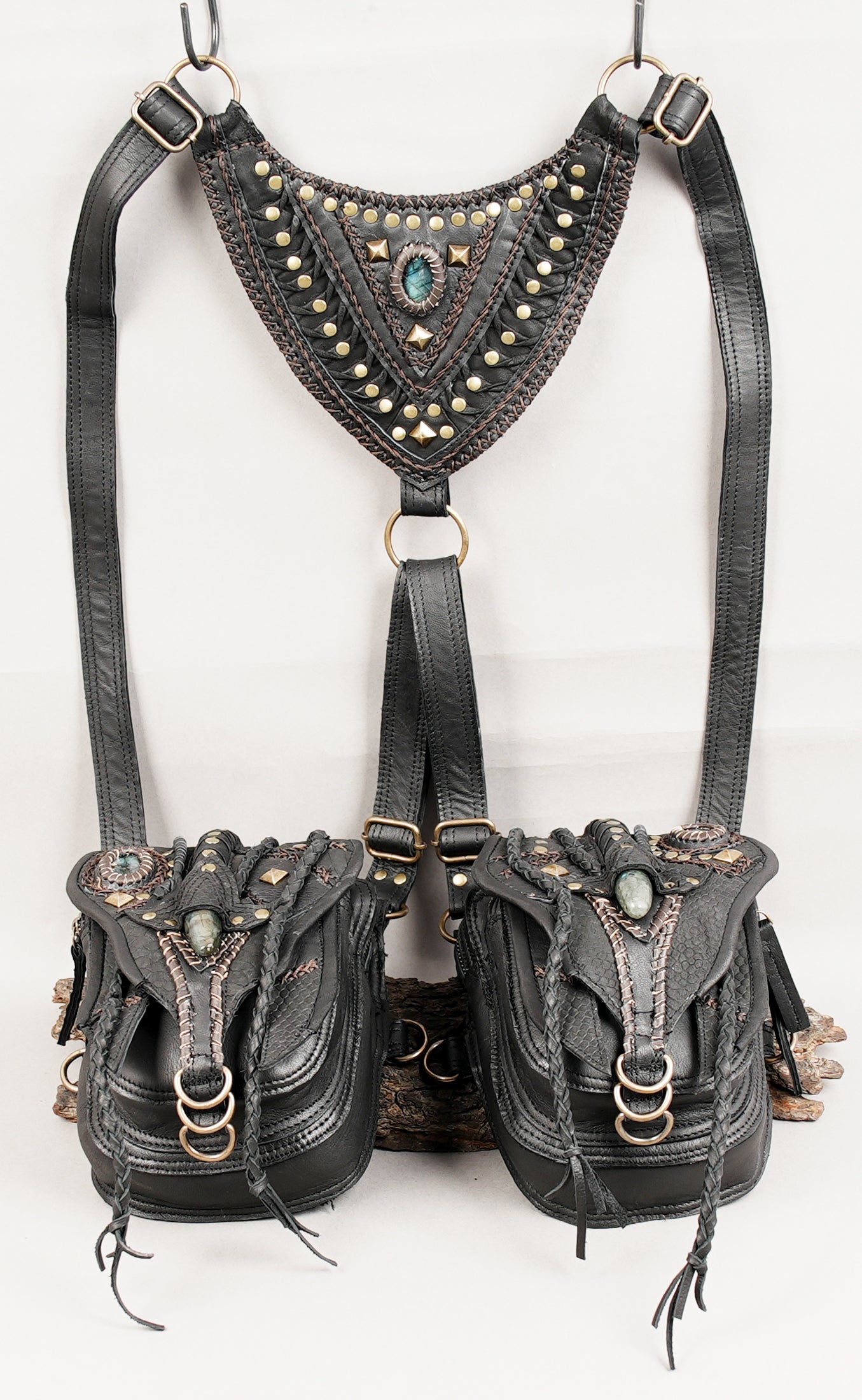 Festival wear leather chest bag with tribal inspired details