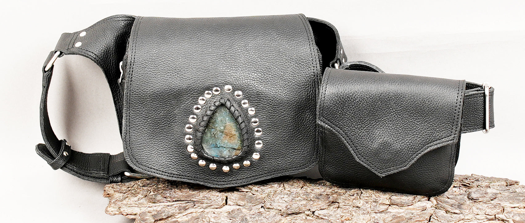 Leather waist pouch belt with secure flap closure