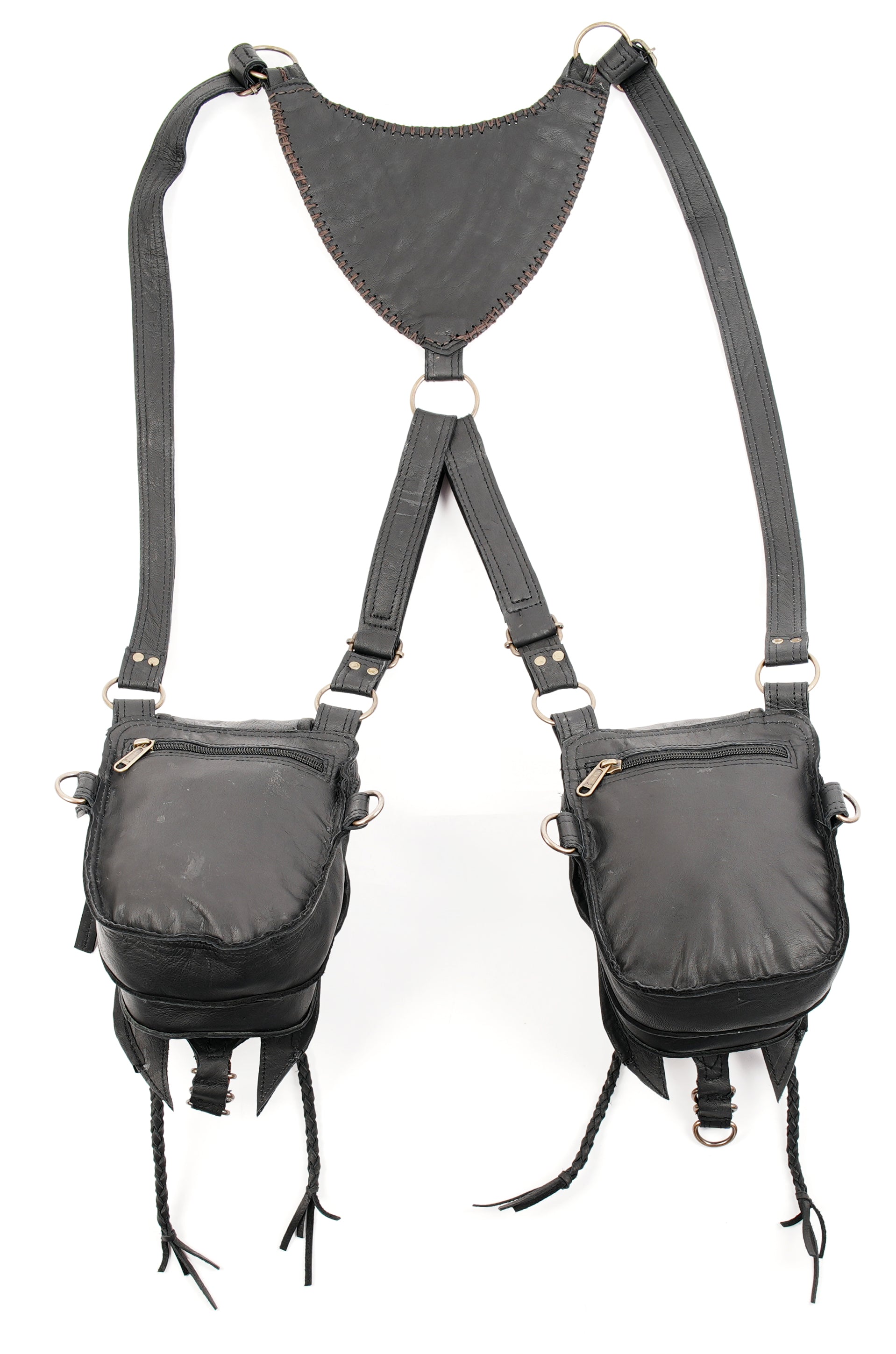 Designer leather holster with gemstone and metal ring detail