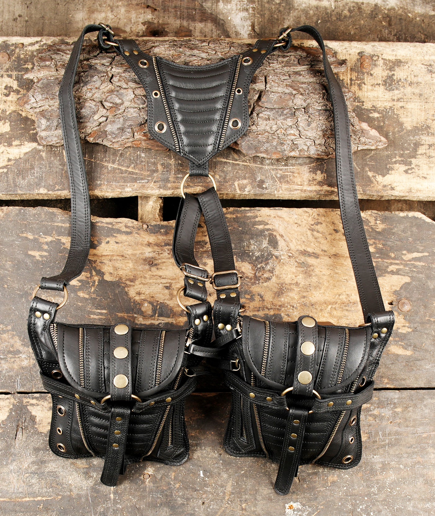 Leather Shoulder Harness Bag Steampunk Shoulder Pouch Costume Accessories |Back packs, Bags & Shoulder Harness with antiqbrush 
