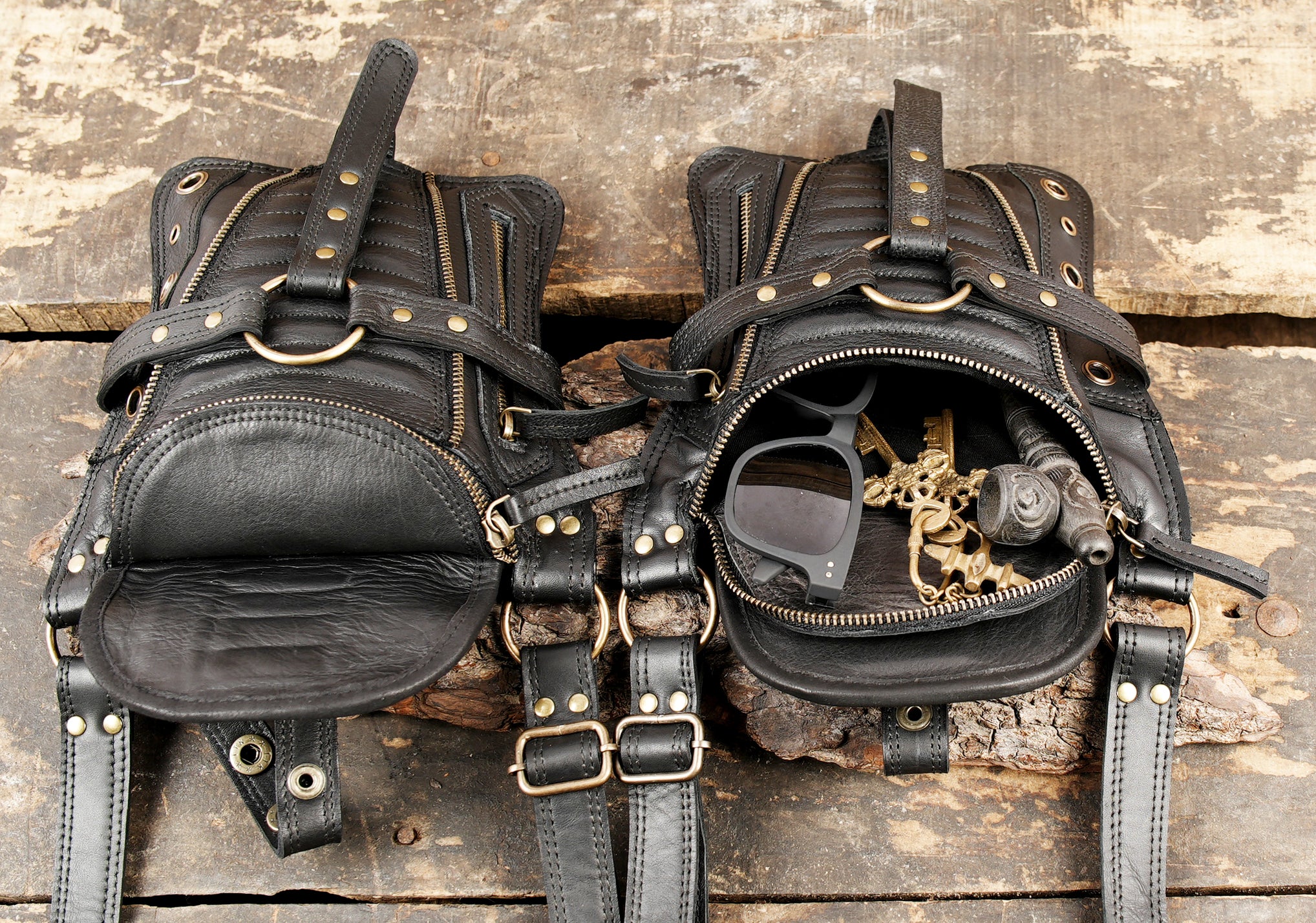 black  DOUBLE Holster Bag  for biker packing | Made to Order