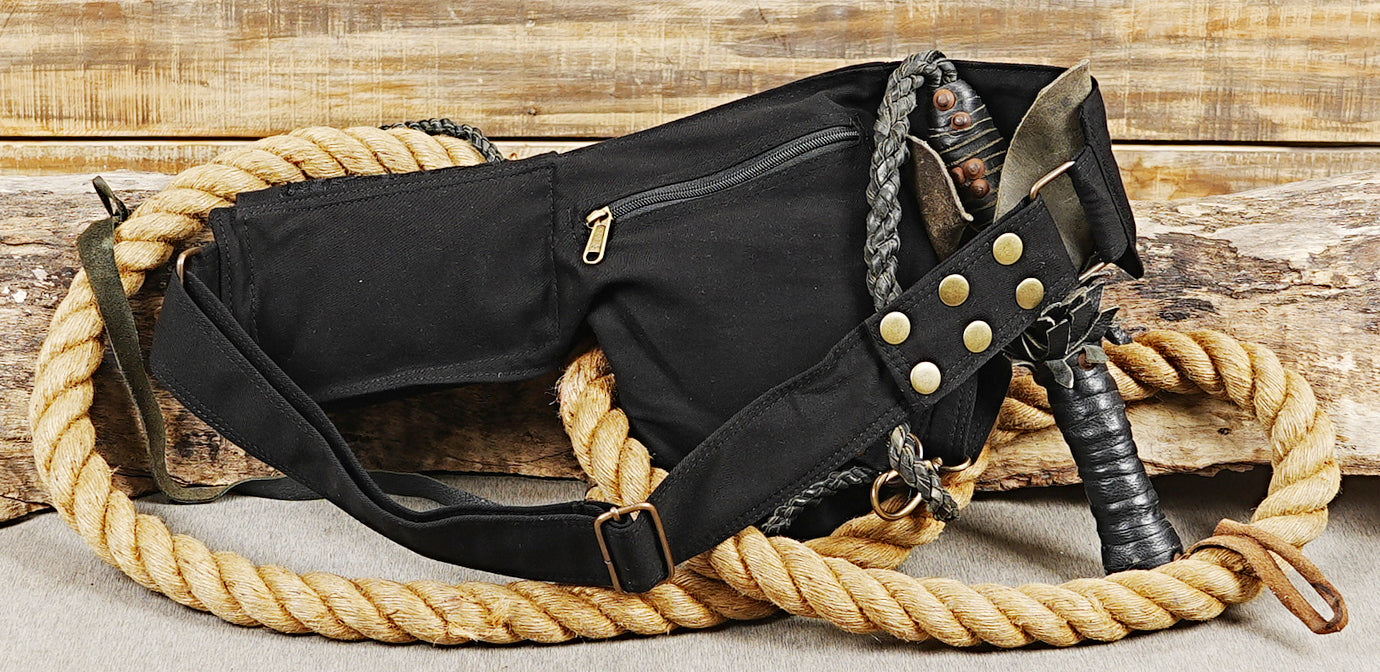 Cotton canvas travel waist pack with detachable thigh strap for men and women.