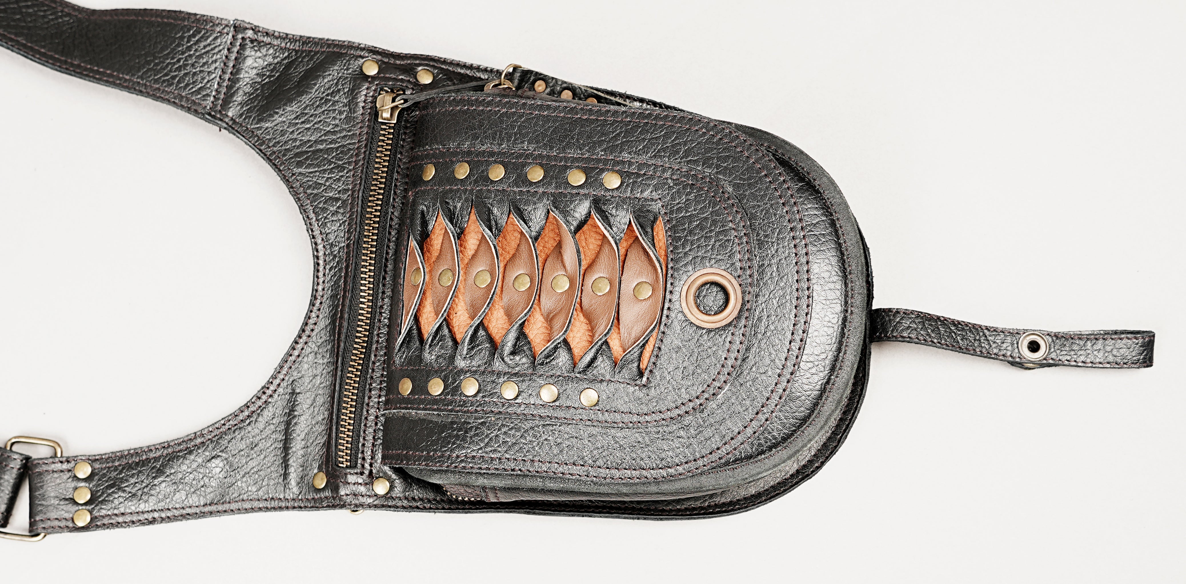 Genuine leather dual pouch holster for festival and cosplay wear