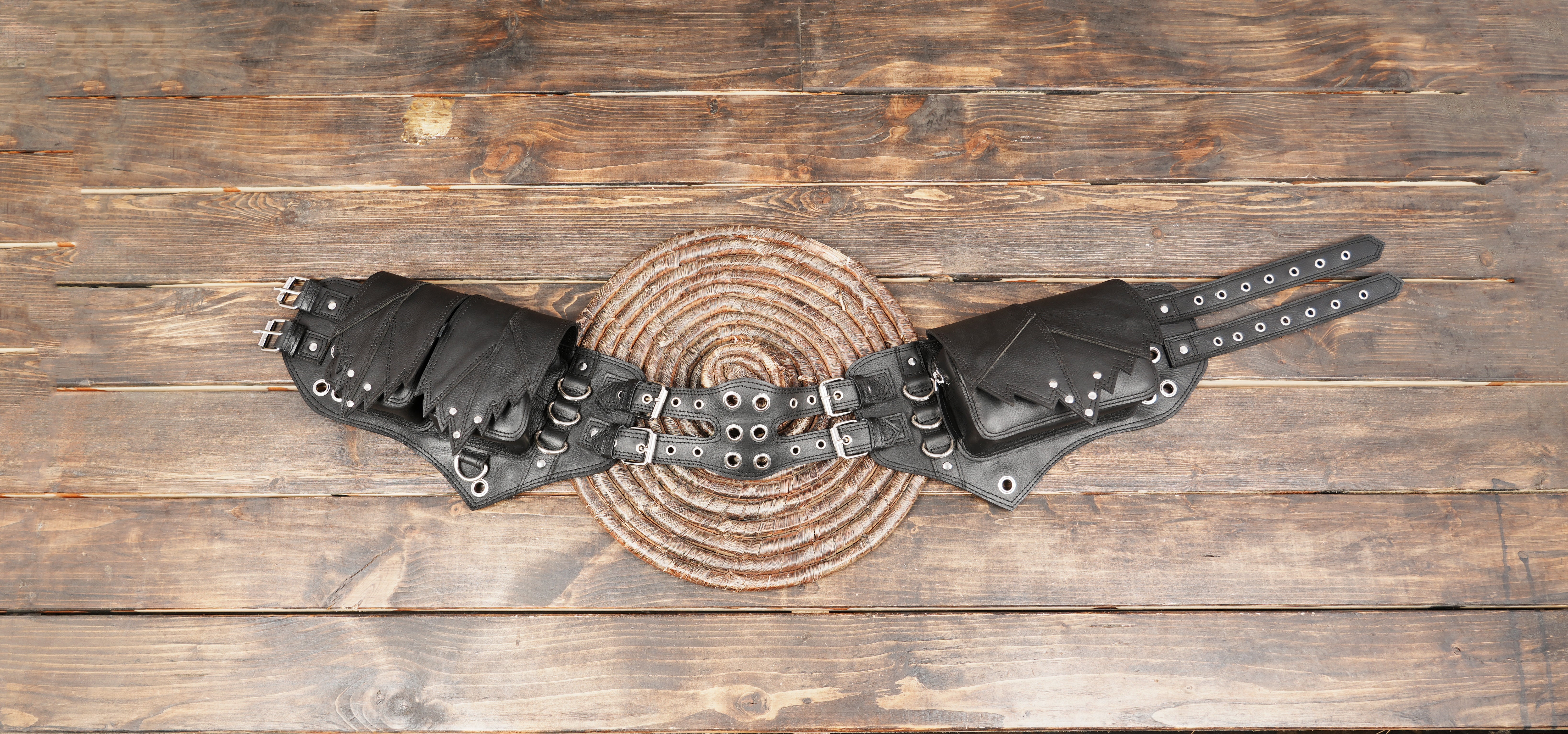 Handmade Genuine Leather Utility Waist Belt with Dual Pouches || Steampunk Leather Utility Belt for Festivals and Fashion (LT/NS/WB/6048)