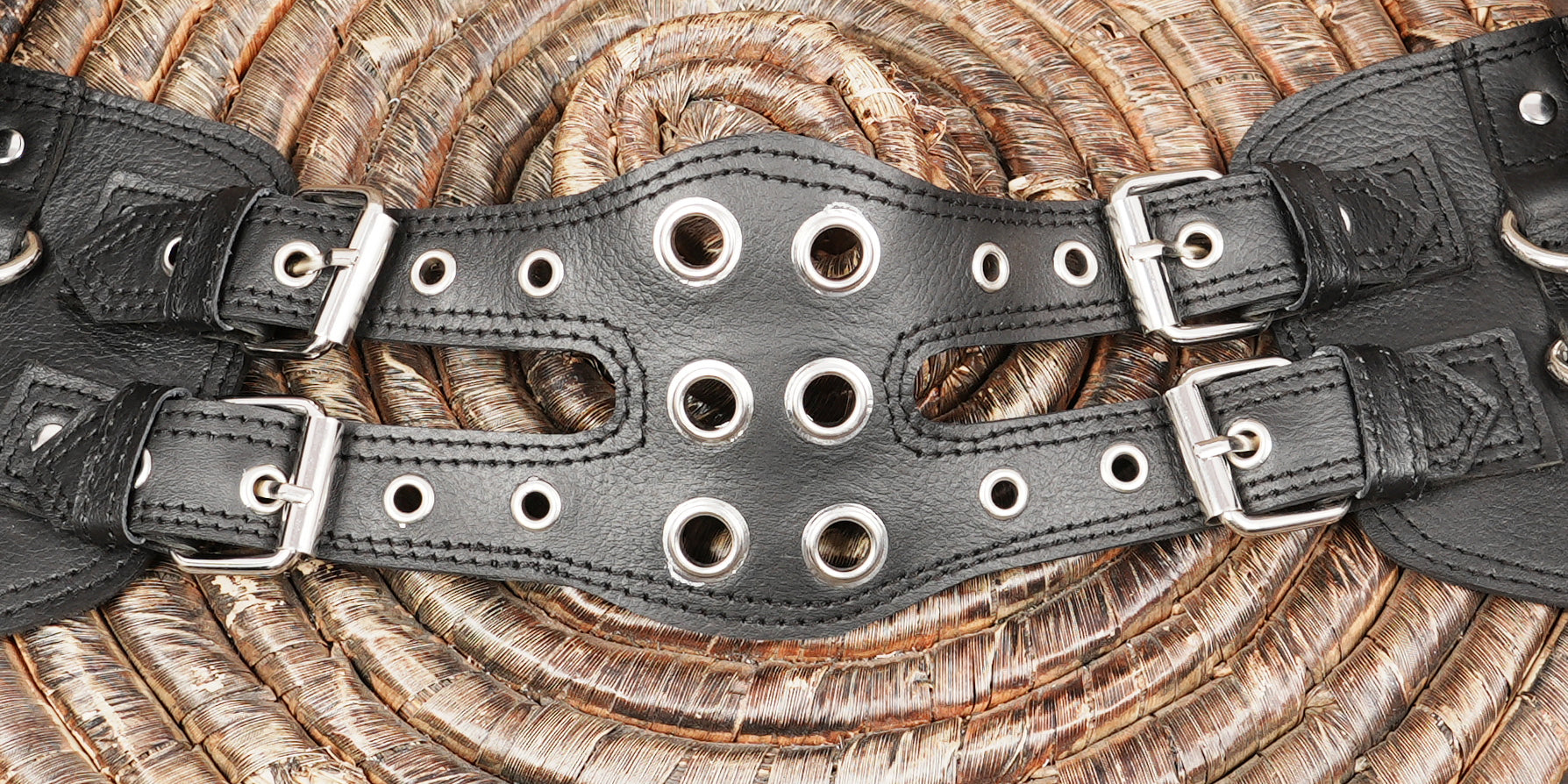 Gothic style leather utility belt with metal eyelets