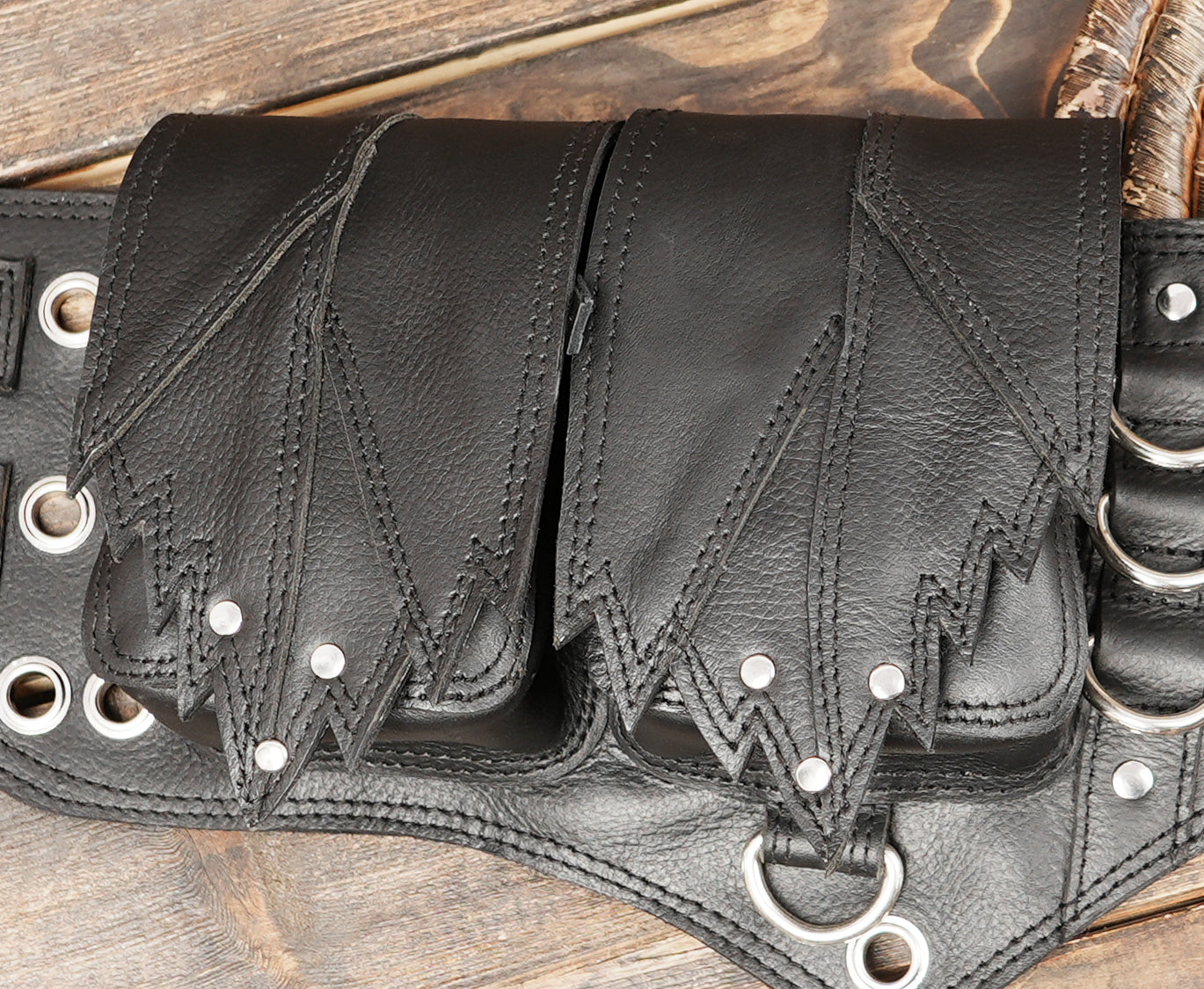 Festival wear leather waist belt with pouch pockets