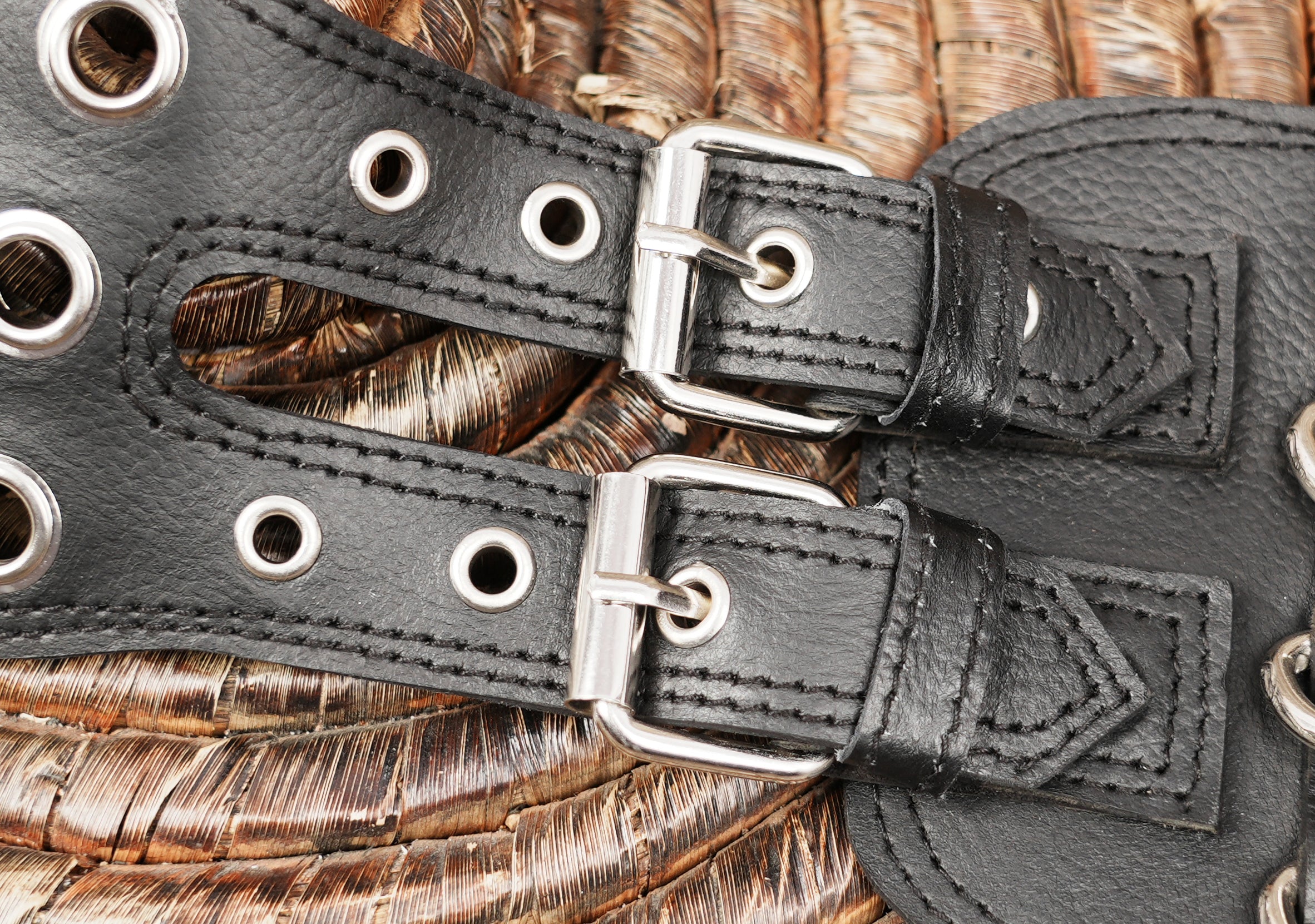 Tribal inspired black leather waist belt for men and women