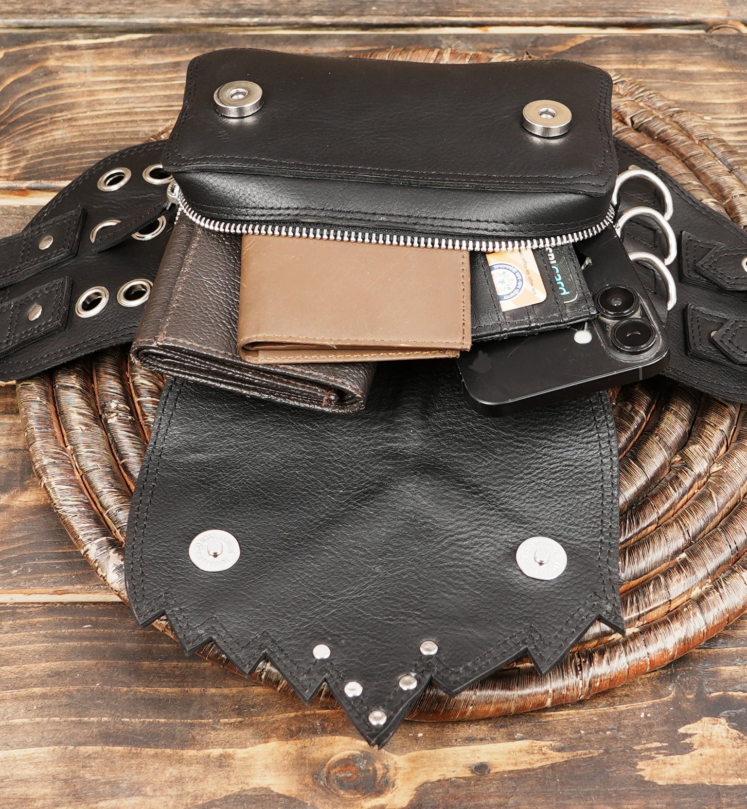 Adjustable leather waist belt for travel and festivals