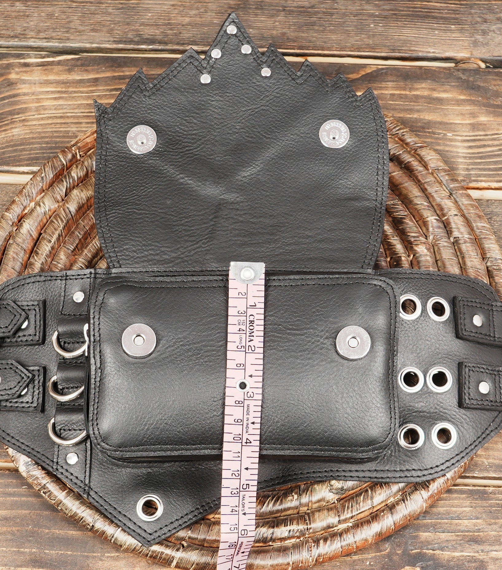 Boho style leather belt with storage pouches