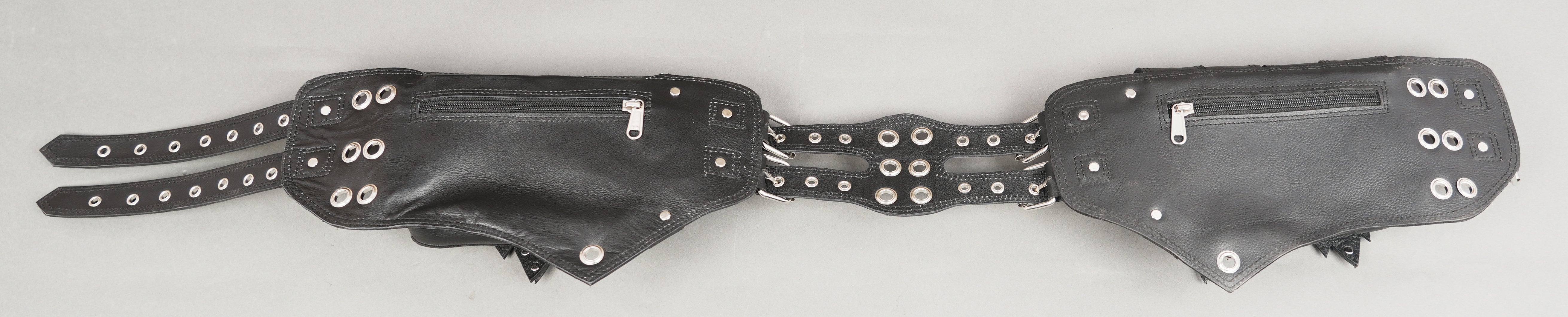 Handmade black leather hip belt with pockets