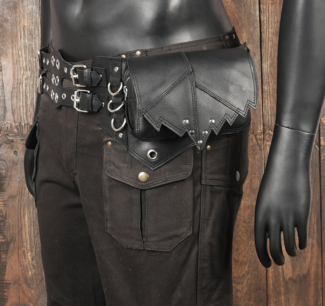 Tactical style leather belt with storage compartments