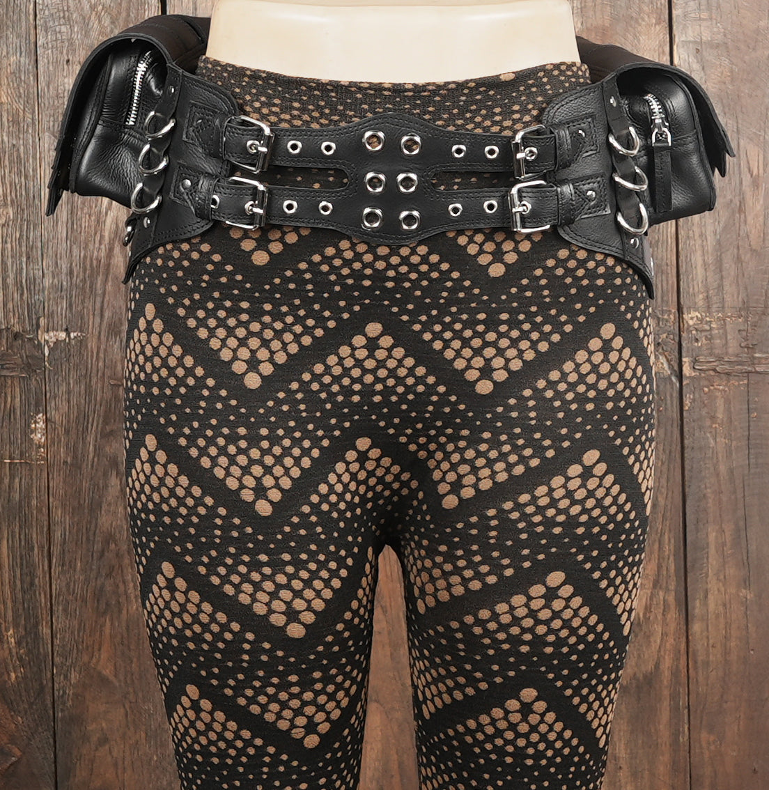 Designer leather waist belt with industrial hardware