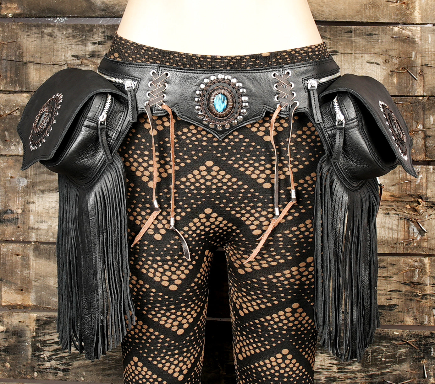 Leather utility waist belt with dual storage pockets