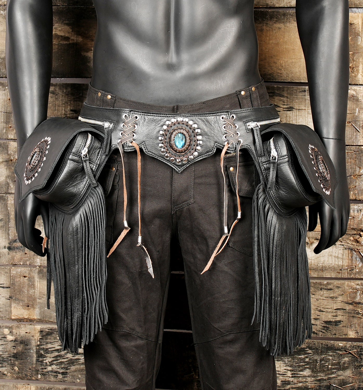 Fringe leather waist belt with adjustable buckle strap