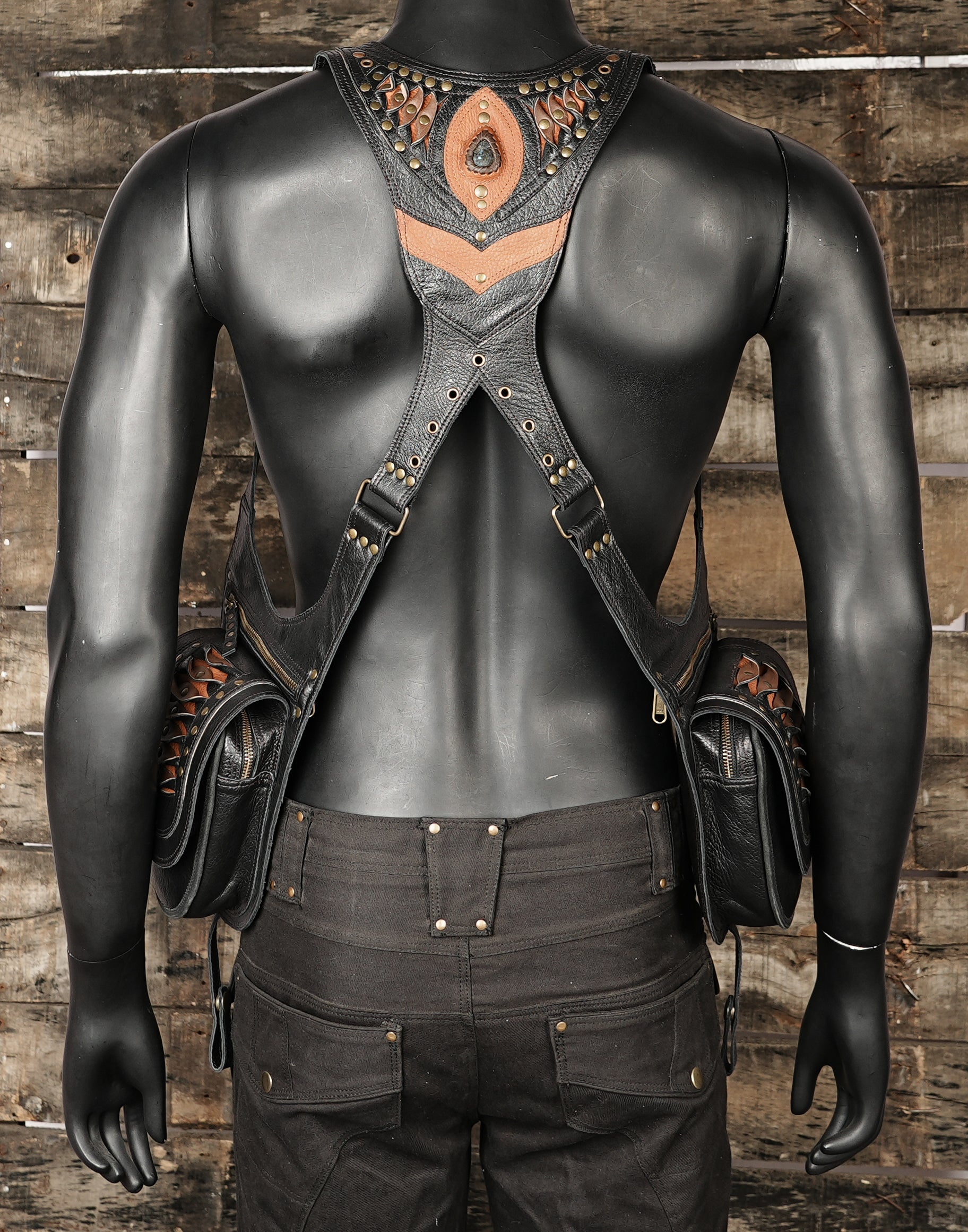 Custom leather utility harness with adjustable fit straps