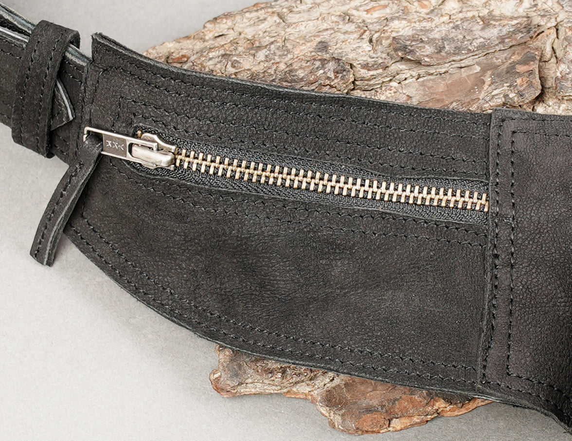 Festival leather waist belt with fringe and multi pocket design