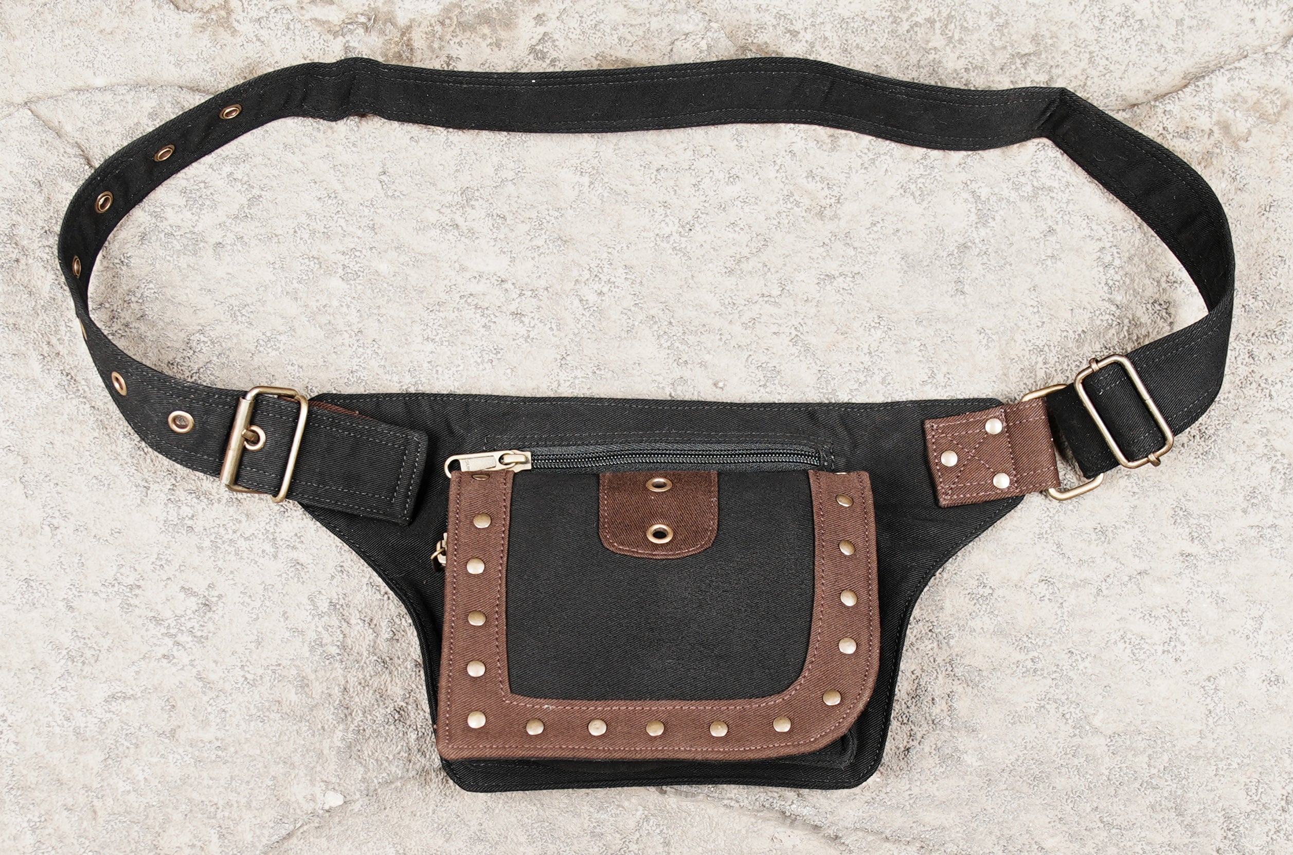 Minimalist black waist belt bag with storage pocket