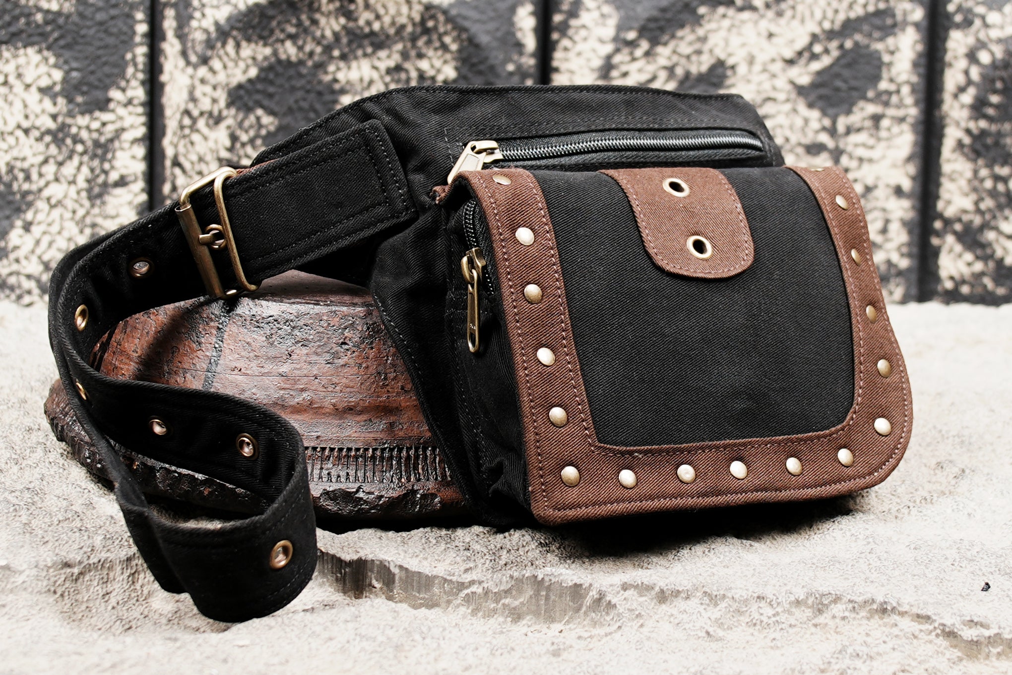 Cotton waist pack with secure zipper compartment