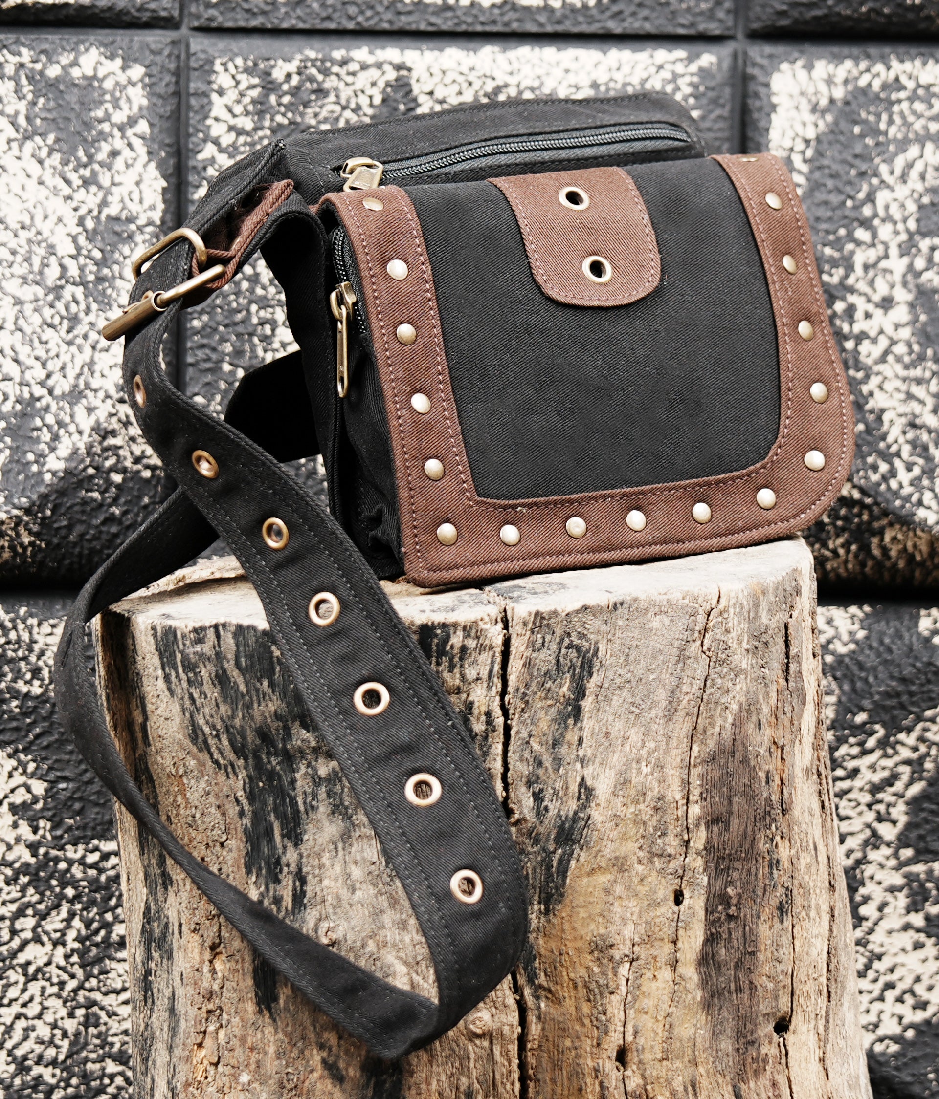 Black cotton travel waist bag with secure compartments